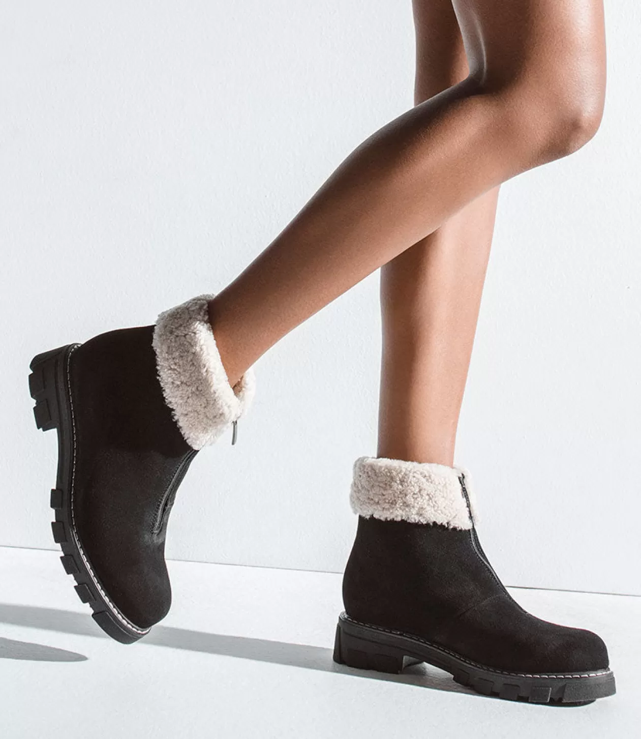 Edward Meller La Canadienne<Abban Front Zip Boot With Shearling In Black Suede