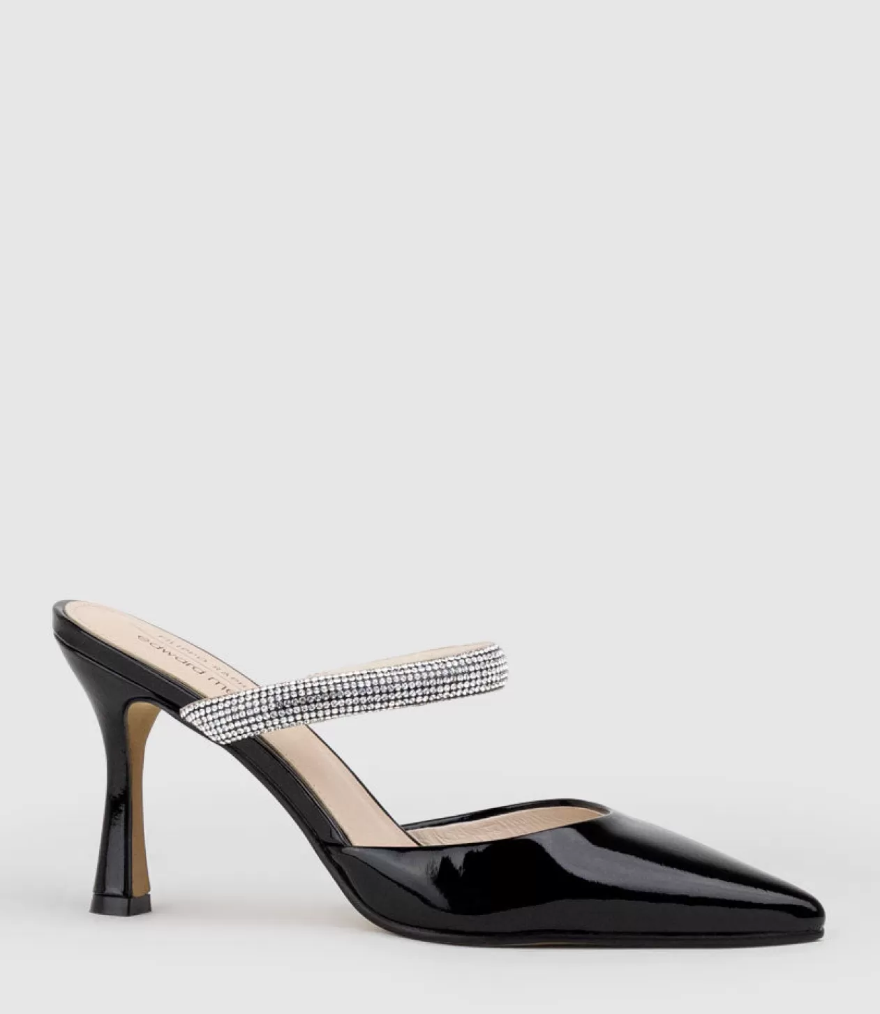 Edward Meller High Heel<Alexa85 Closed Toe Slide With Diamante Band In Black Patent