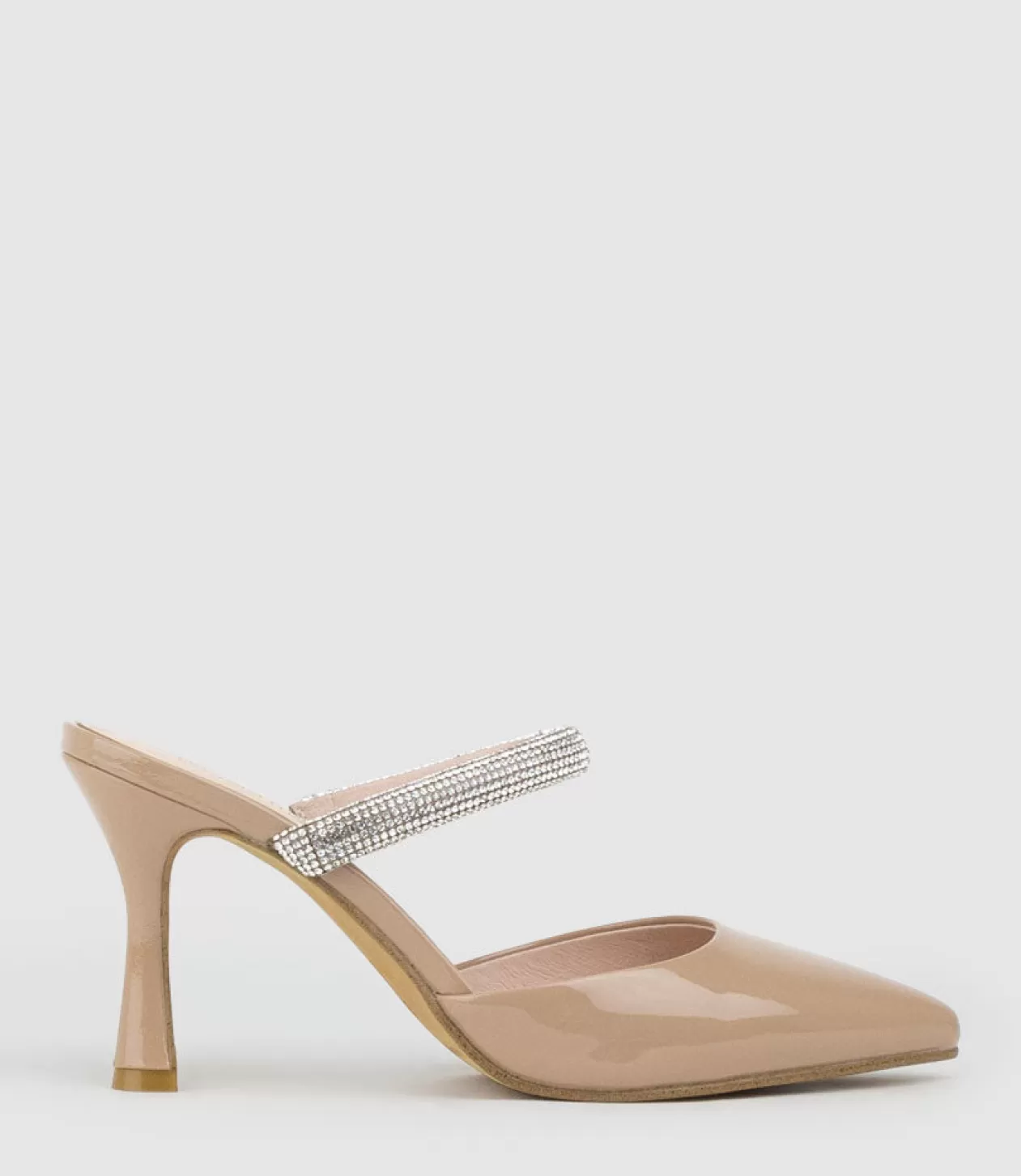 Edward Meller High Heel<Alexa85 Closed Toe Slide With Diamante Band In Nude Patent