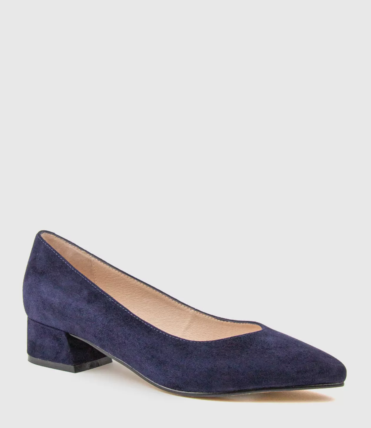 Edward Meller Mid Heel<Audrey35 Low Block Heel Pump In Navy Suede