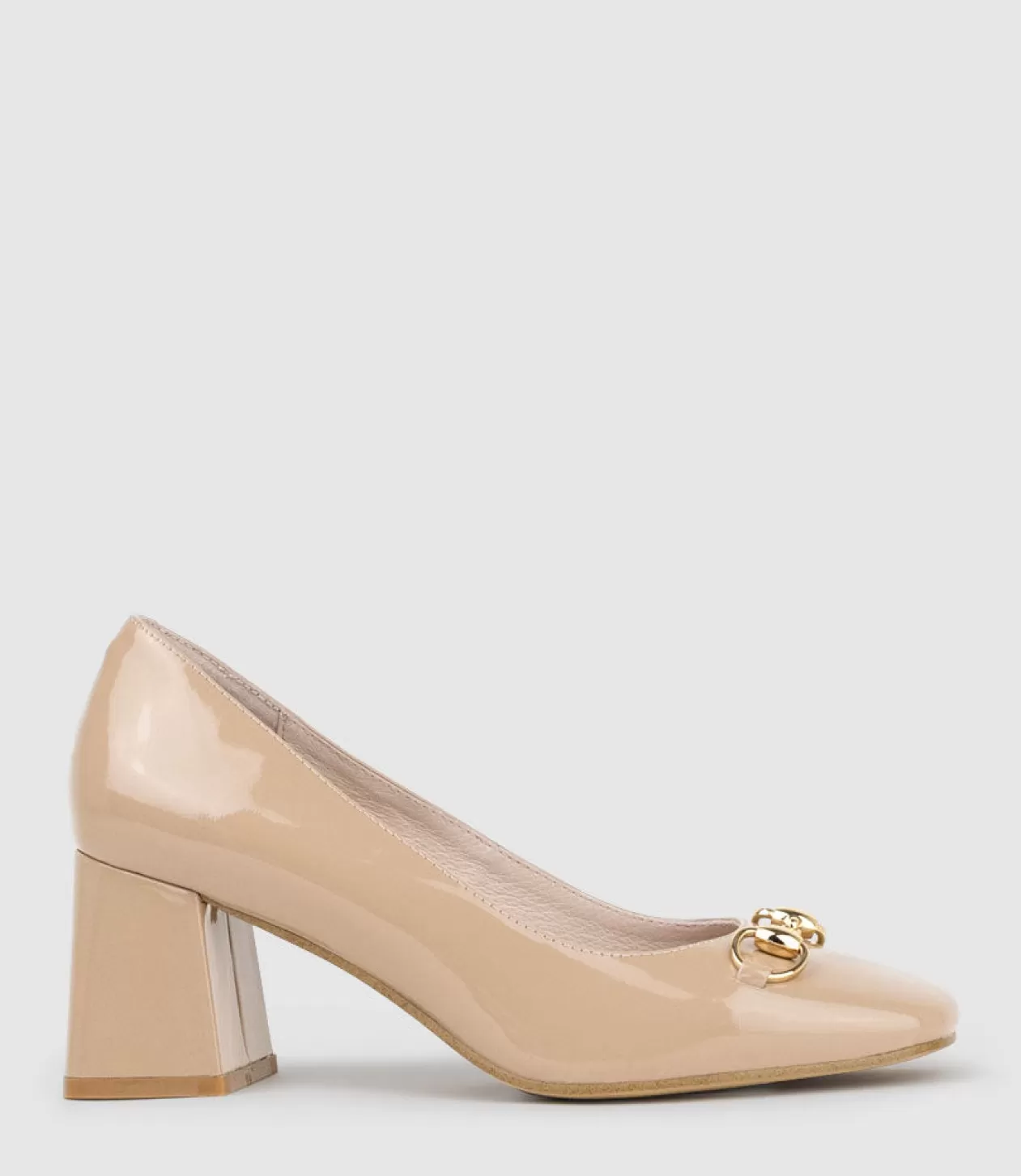 Edward Meller Mid Heel<Blythe65 Square Toe Pump With Hardware In Nude Patent