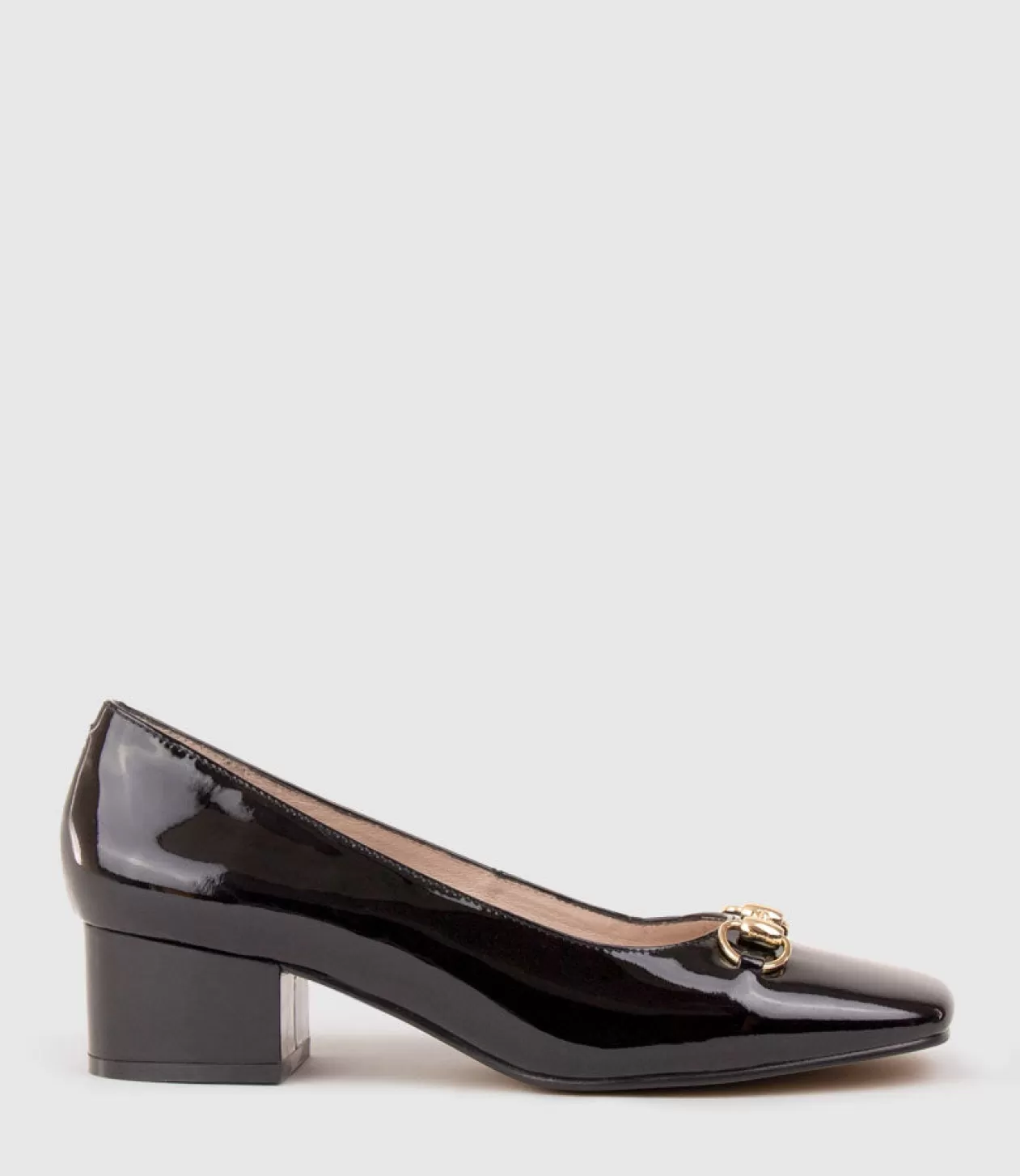 Edward Meller Low Heel<Christine45 Block Heel Pump With Hardware In Black Patent