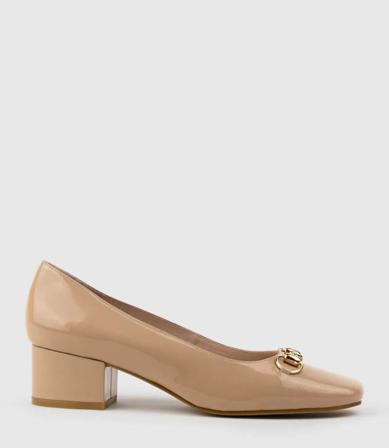 Edward Meller Low Heel<Christine45 Block Heel Pump With Hardware In Nude Patent