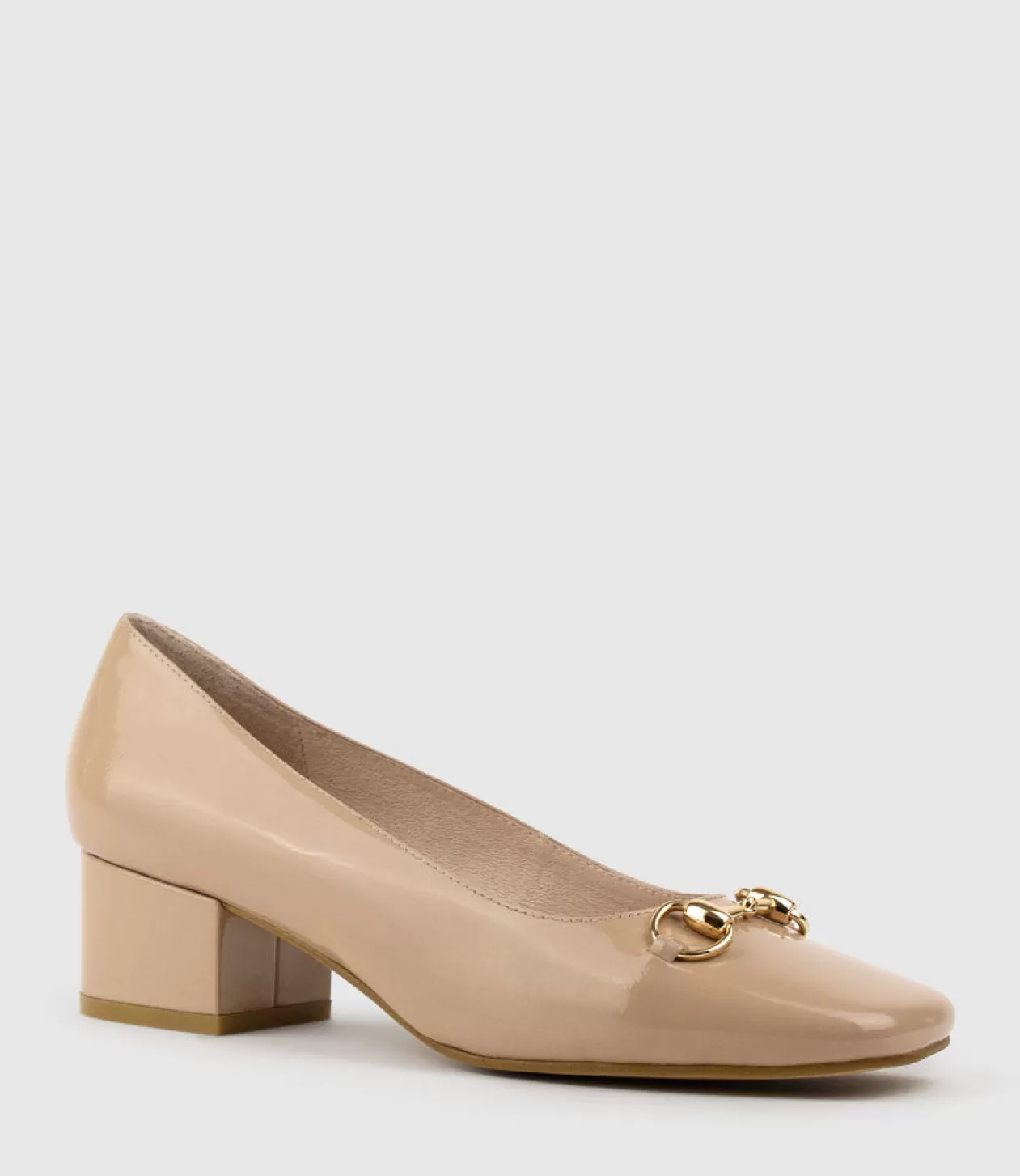 Edward Meller Low Heel<Christine45 Block Heel Pump With Hardware In Nude Patent