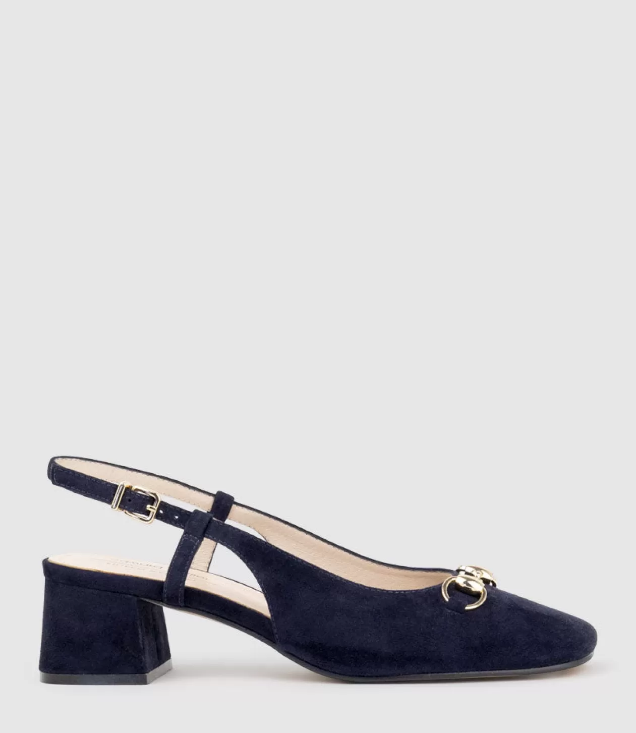 Edward Meller Low Heel<Clementine45 Closed Toe Sling With Hardware In Navy Suede