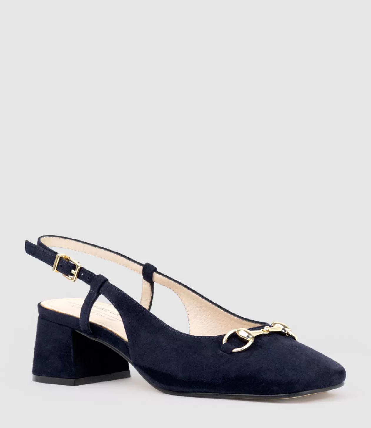 Edward Meller Low Heel<Clementine45 Closed Toe Sling With Hardware In Navy Suede