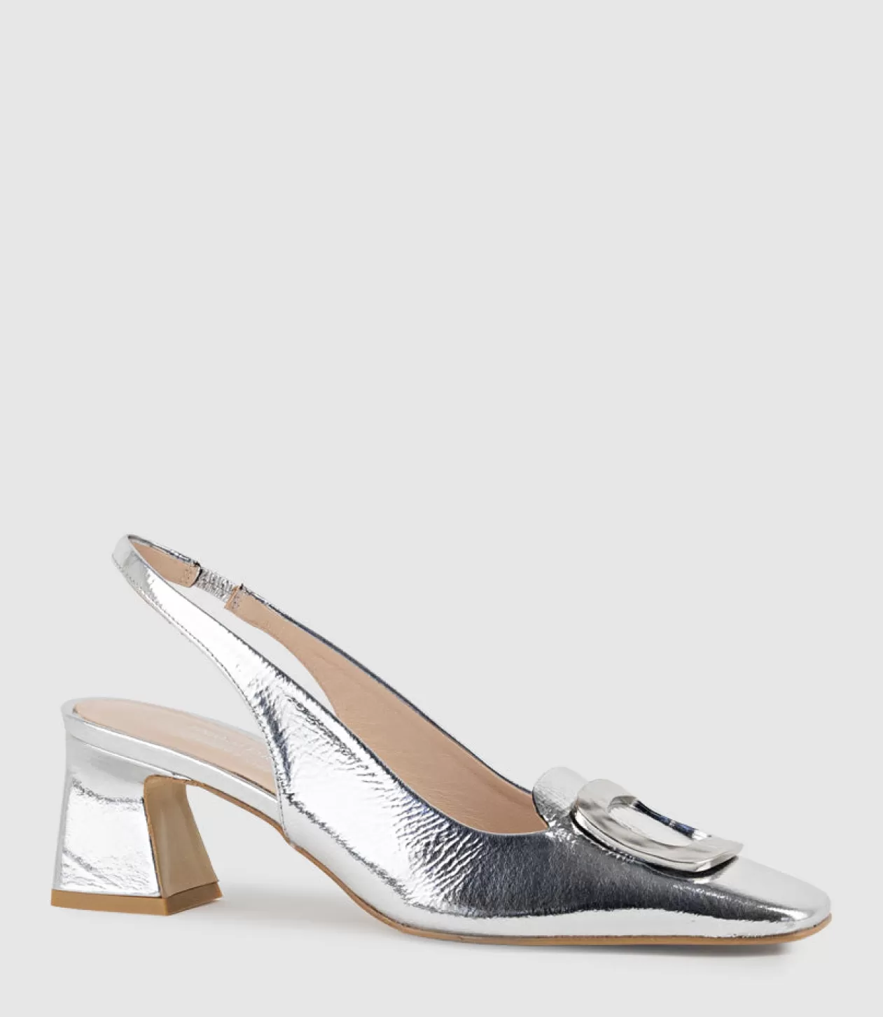 Edward Meller Mid Heel<Dania55 Albert Throat Slingback Pump In Silver Crinkle