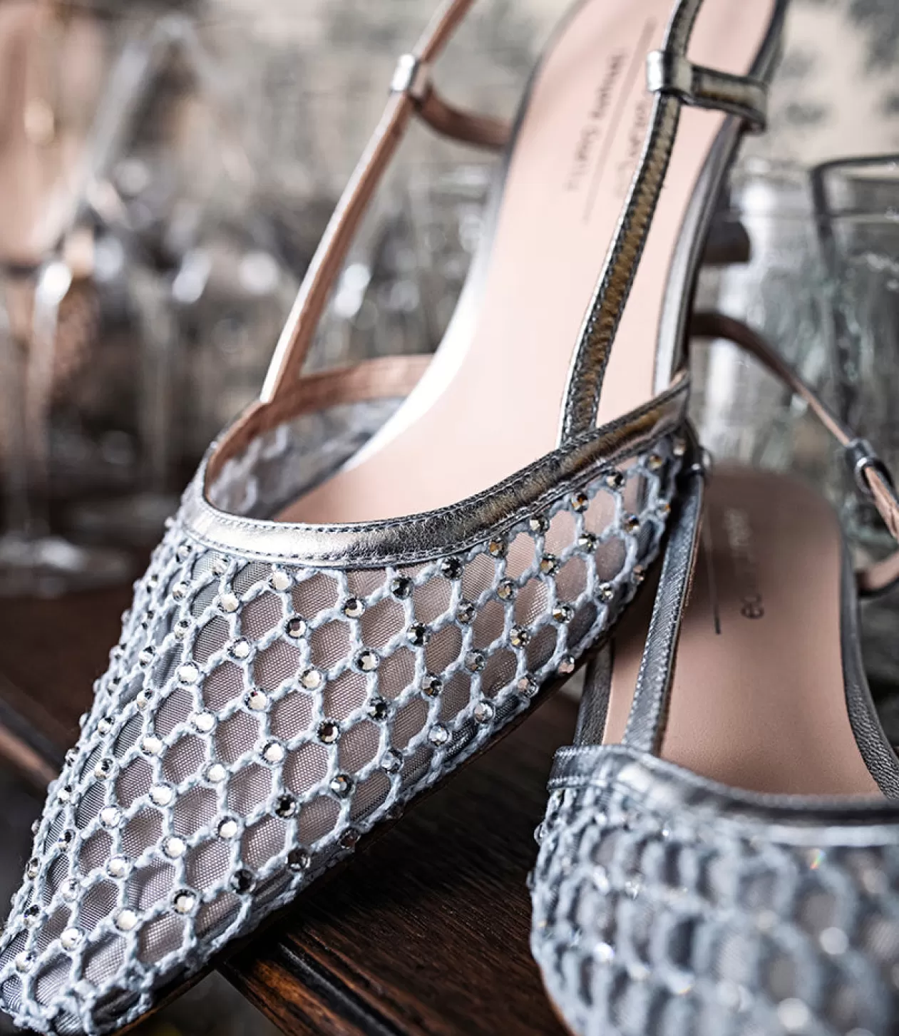 Edward Meller Mid Heel<Destellar60 Crystal Mesh Slingback In Silver