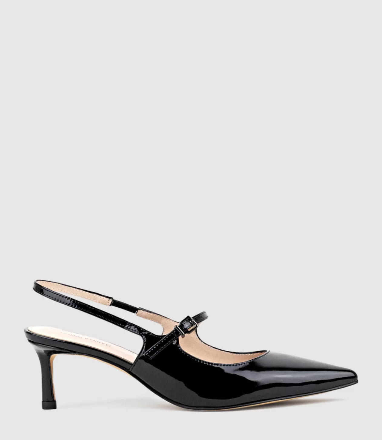 Edward Meller Mid Heel<Dove55 Slingback With Strap In Black Patent