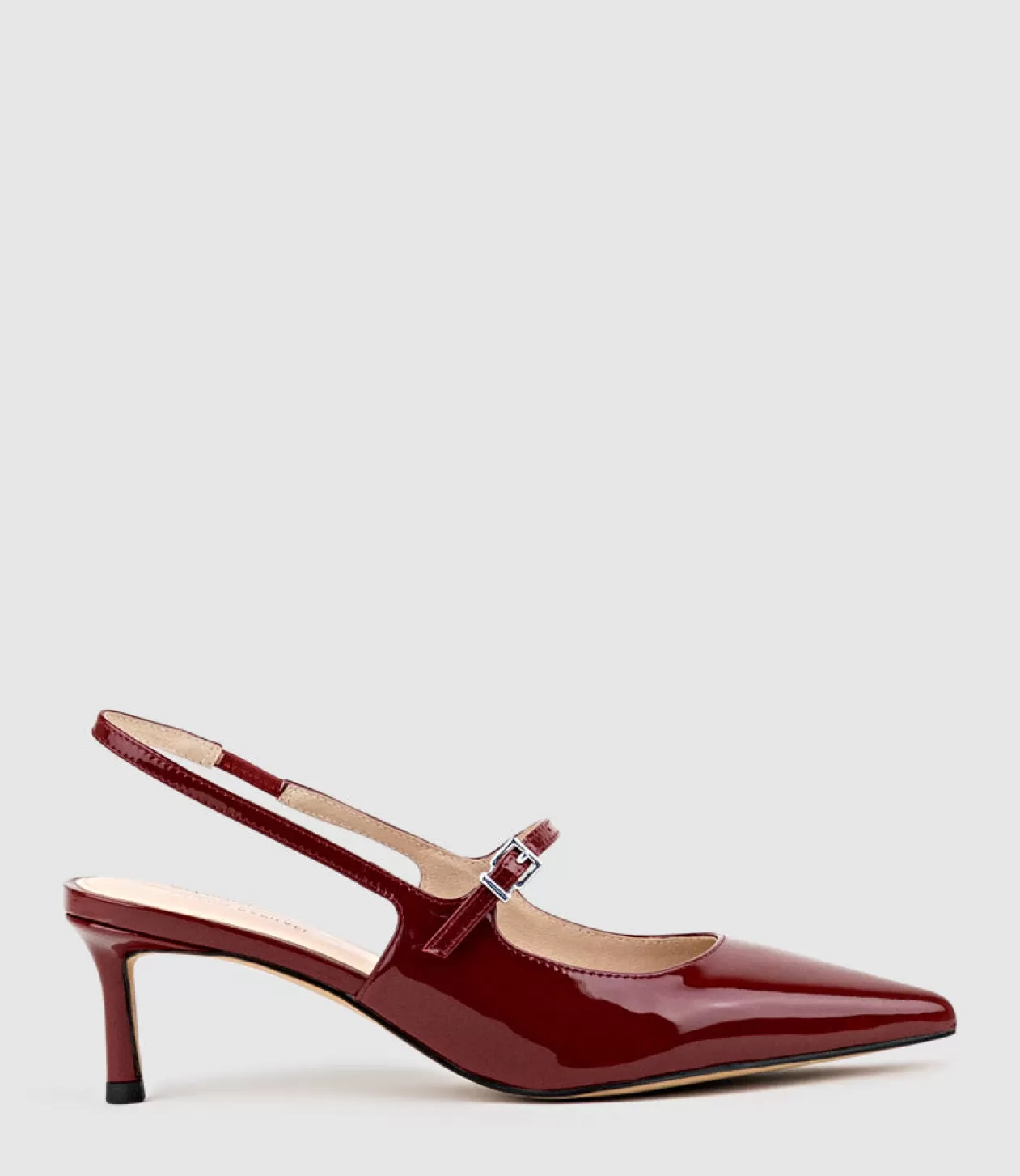 Edward Meller Mid Heel<Dove55 Slingback With Strap In Ruby Patent