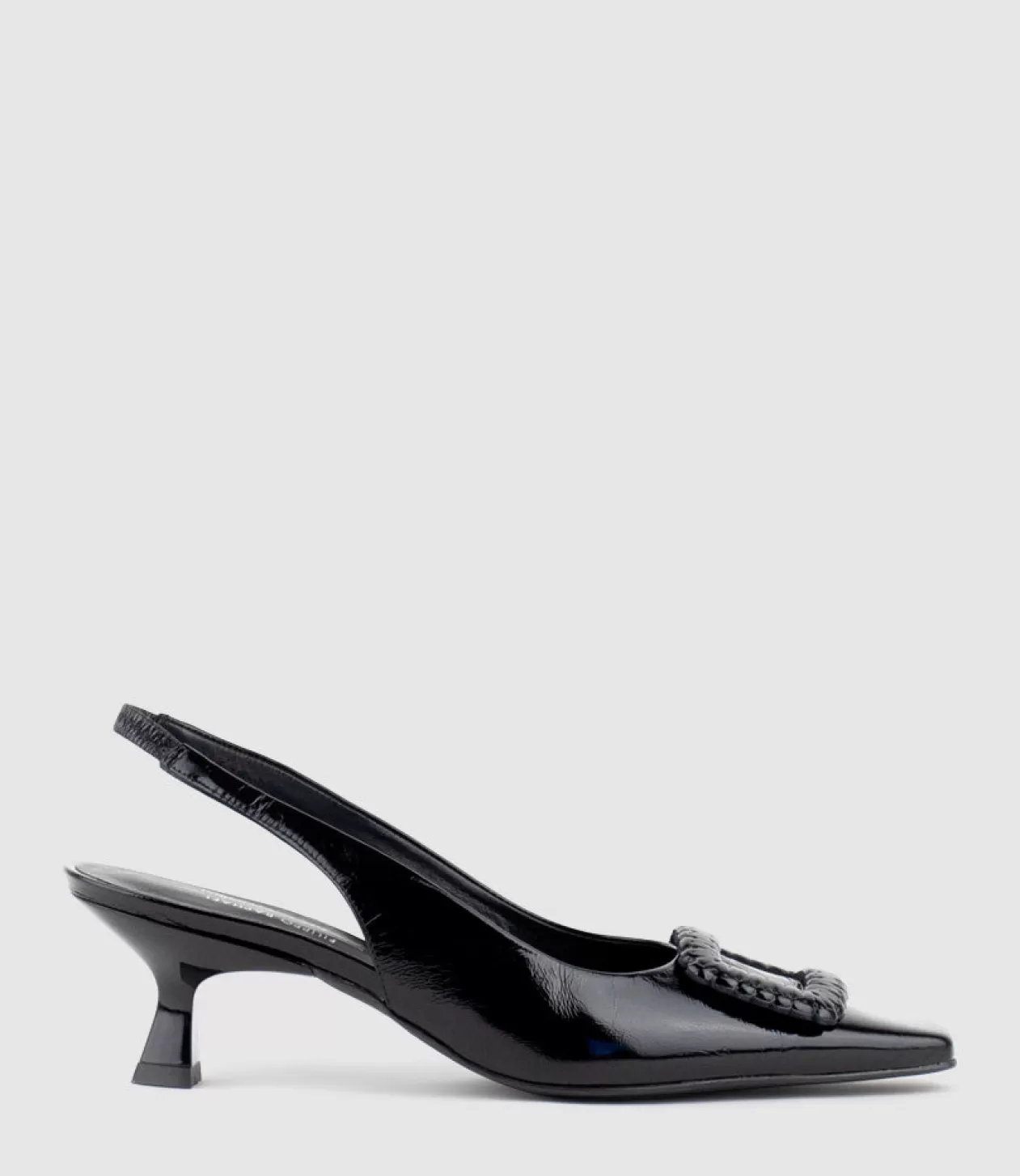 Edward Meller Mid Heel<Dulce60 Slingback Pump With Buckle In Black Crinkle