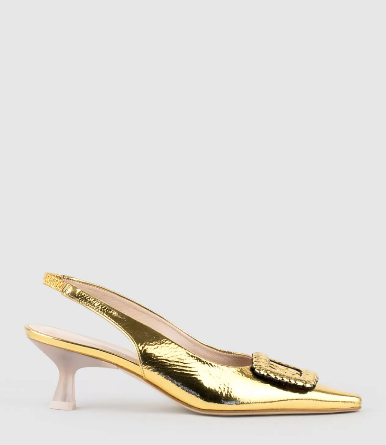 Edward Meller Mid Heel<Dulce60 Slingback Pump With Buckle In Gold Crinkle