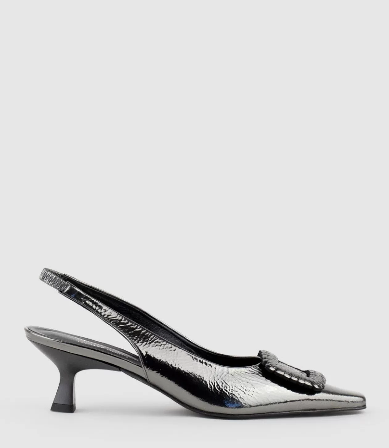 Edward Meller Kitten Heel Pumps<Dulce60 Slingback Pump With Buckle In Pewter Crinkle