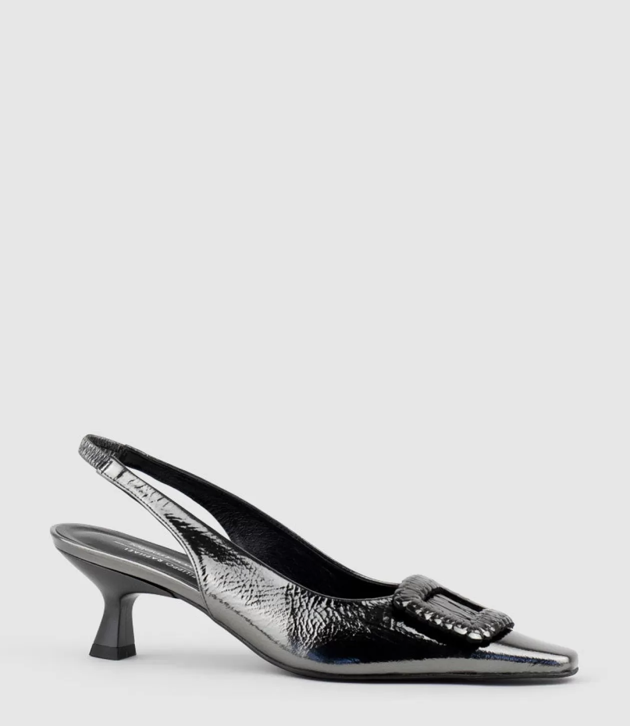 Edward Meller Kitten Heel Pumps<Dulce60 Slingback Pump With Buckle In Pewter Crinkle