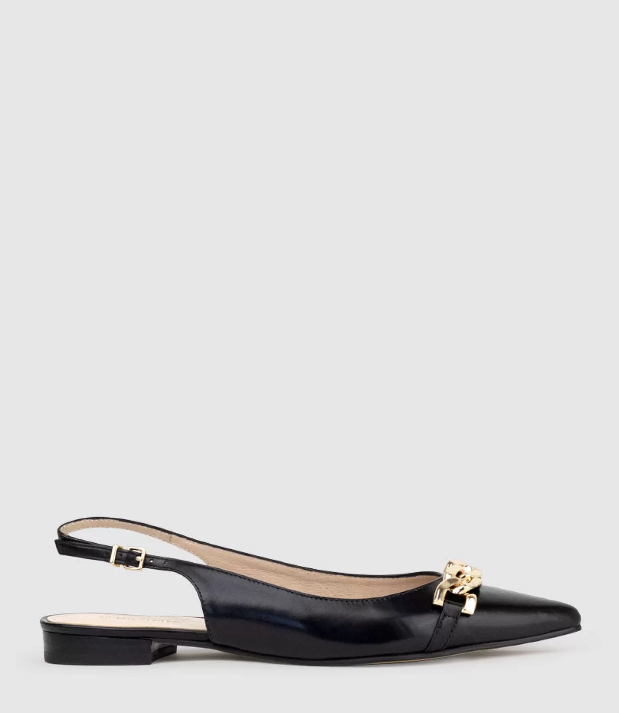 Edward Meller Ballet Flats<Elda Pointed Slingback With Chain Detail In Black Baby Calf