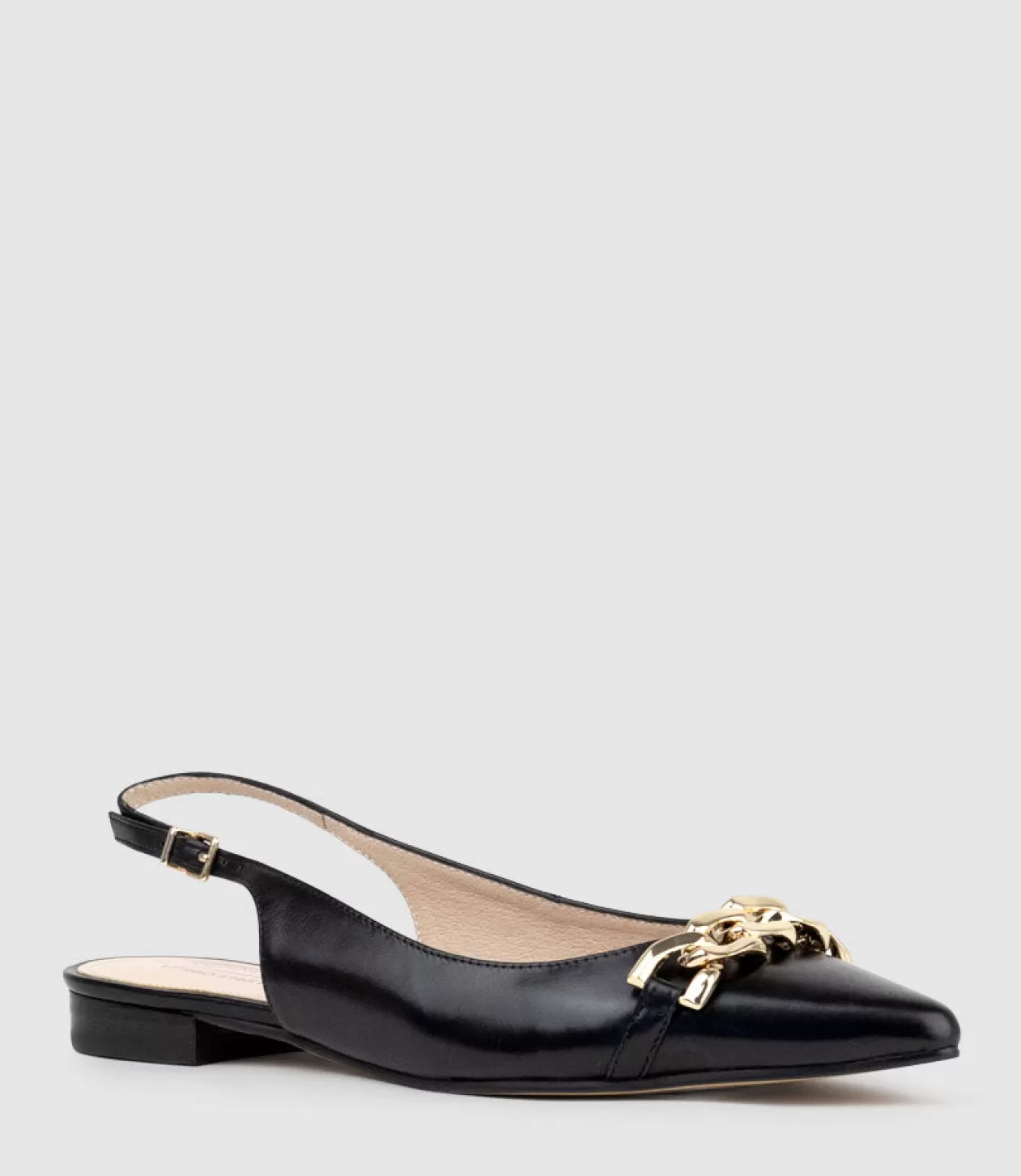 Edward Meller Ballet Flats<Elda Pointed Slingback With Chain Detail In Black Baby Calf