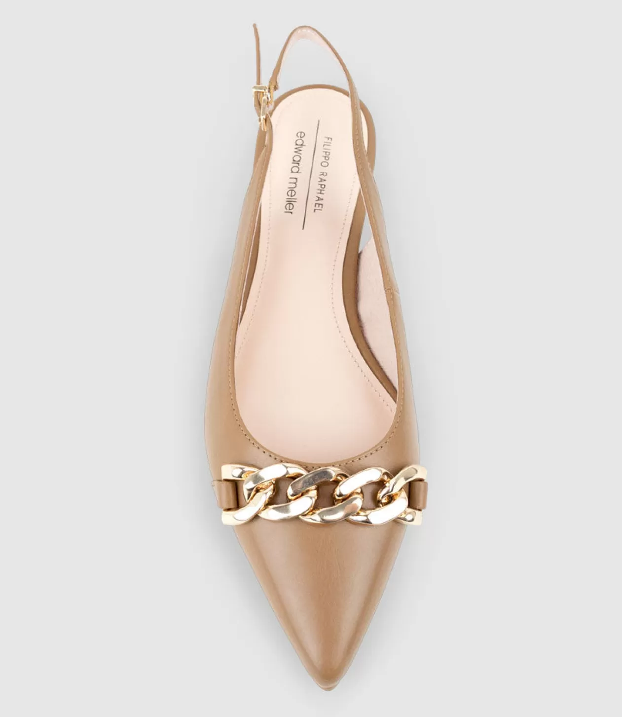 Edward Meller Ballet Flats<Elda Pointed Slingback With Chain Detail In Tan Baby Calf