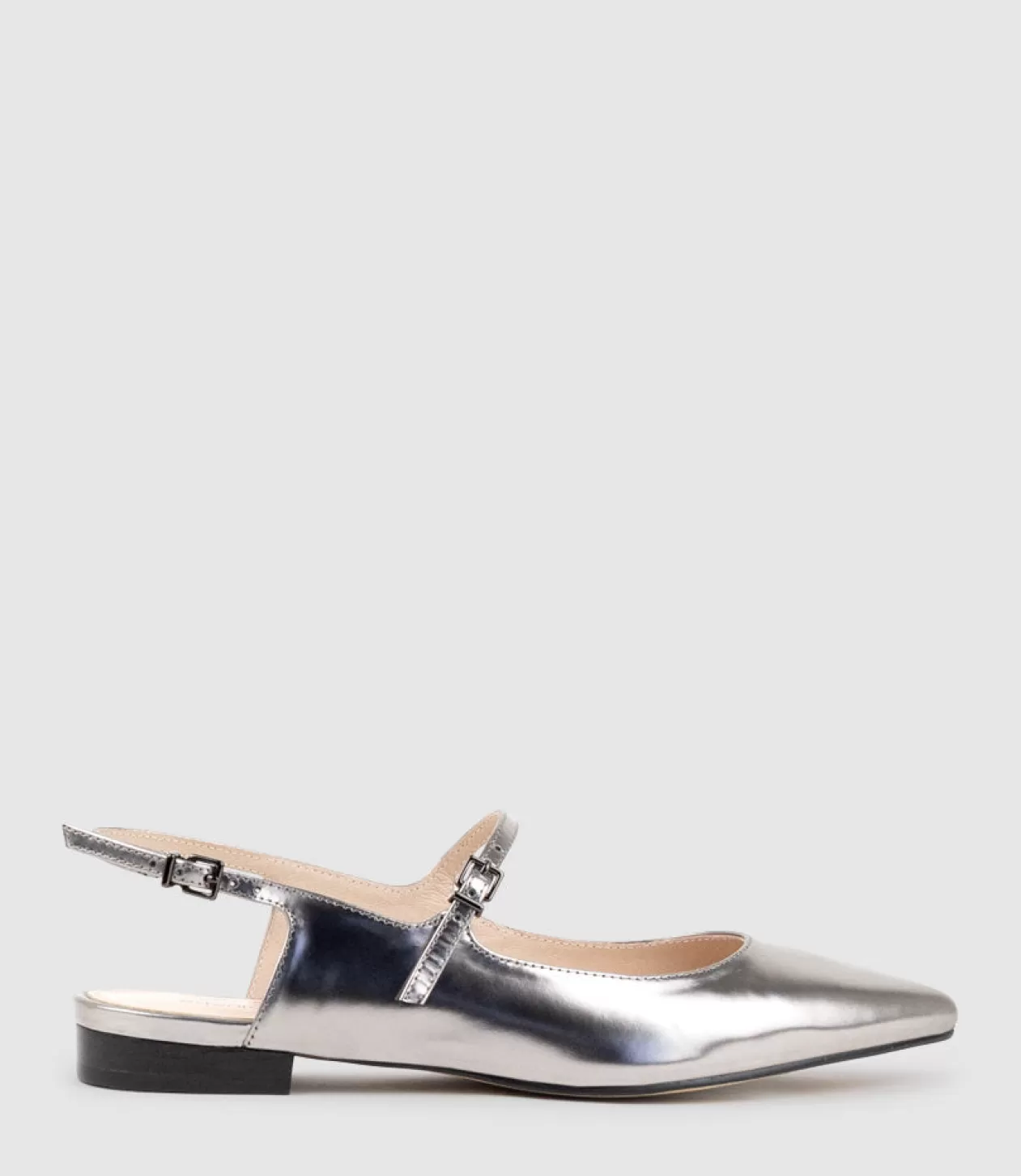 Edward Meller Ballet Flats<Eugenia Flat Slingback With Strap In Pewter High Shine