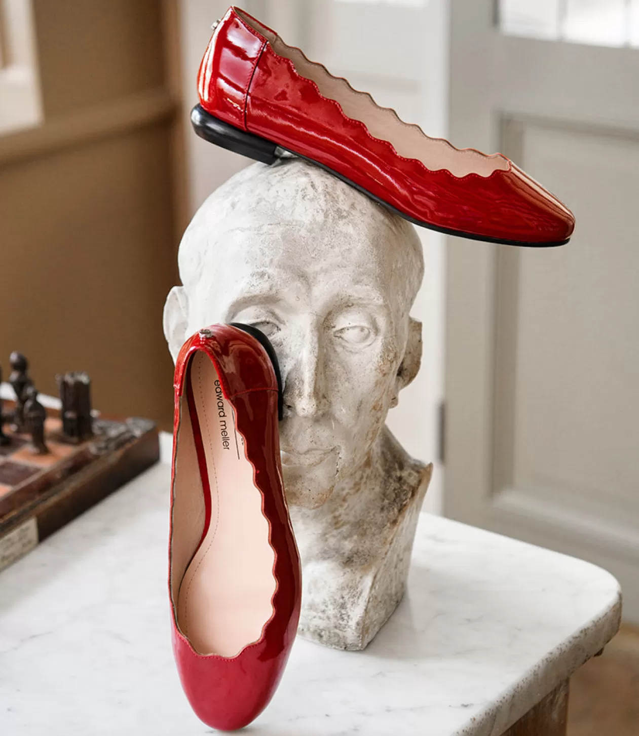 Edward Meller Ballet Flats<Fara Scalloped Ballet Flat In Ruby Patent