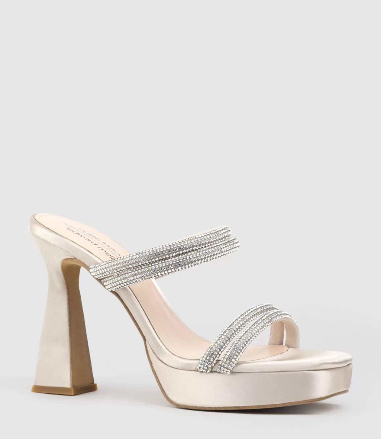 Edward Meller High Heel Sandals<Isla110 Diamante Mulitband Platform Slide In Champagne Satin