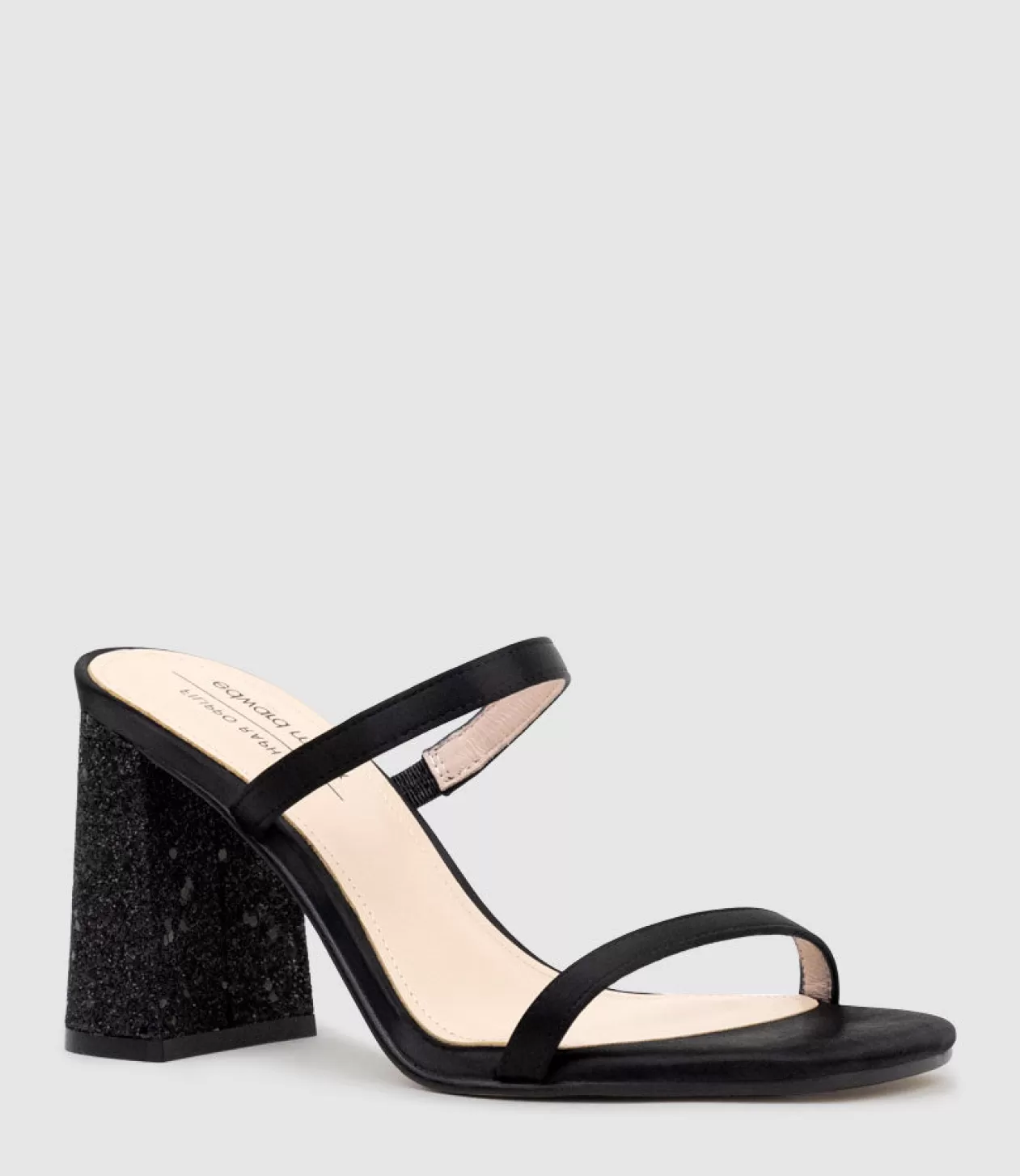 Edward Meller High Heel Sandals<Kaiya85 Two Strap Slide In Black Satin