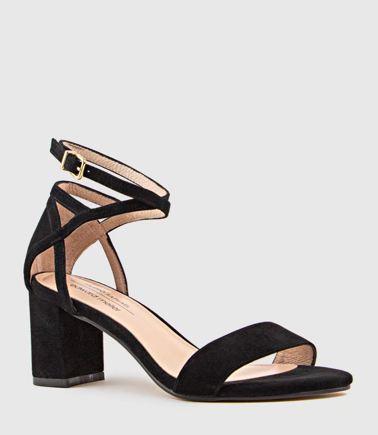 Edward Meller Mid Heel Sandals<Kenia60 Block Heel Sandal With Hourglass Ankle Wrap In Black Suede