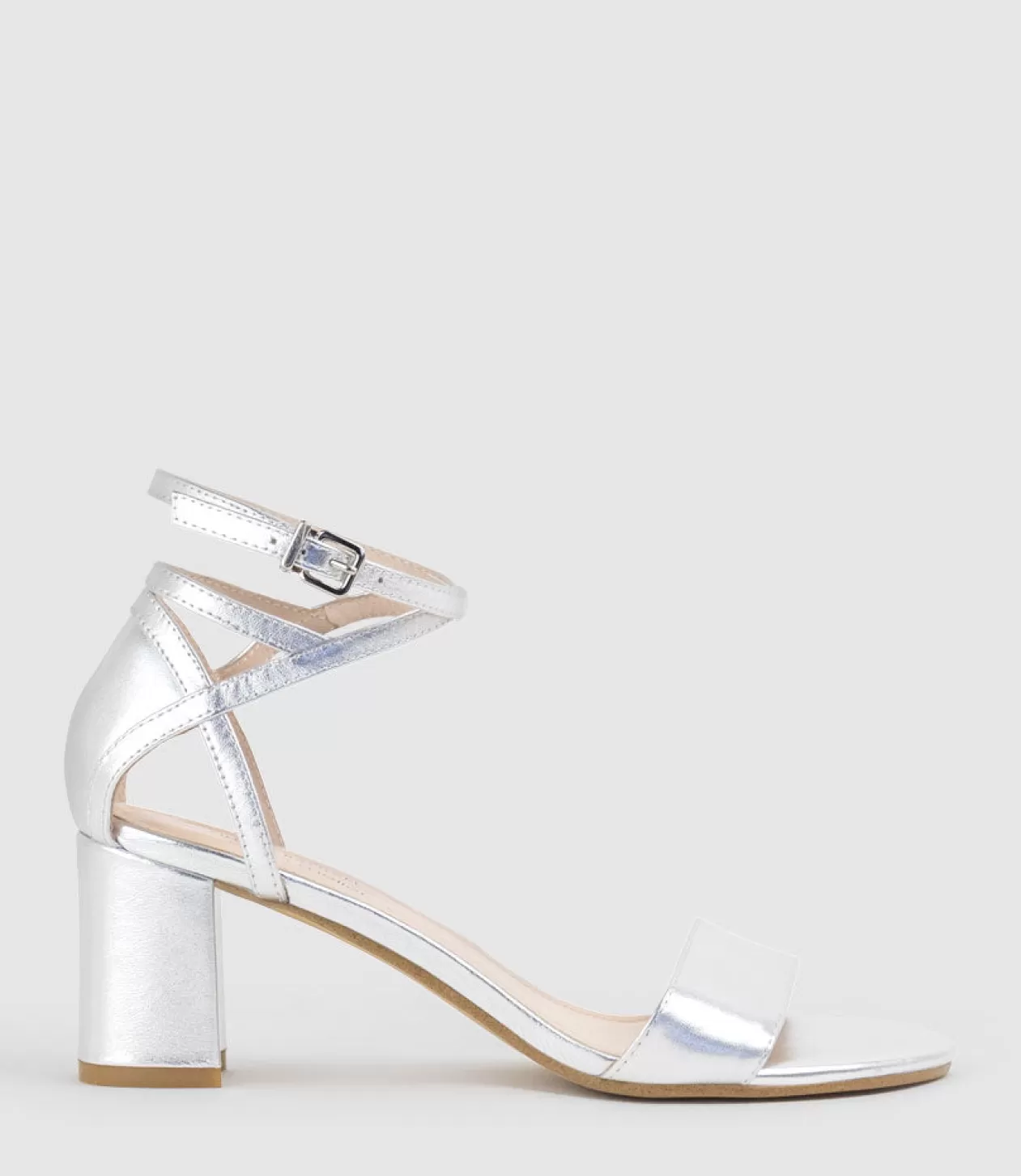 Edward Meller Mid Heel Sandals<Kenia60 Block Heel Sandal With Hourglass Ankle Wrap In Silver