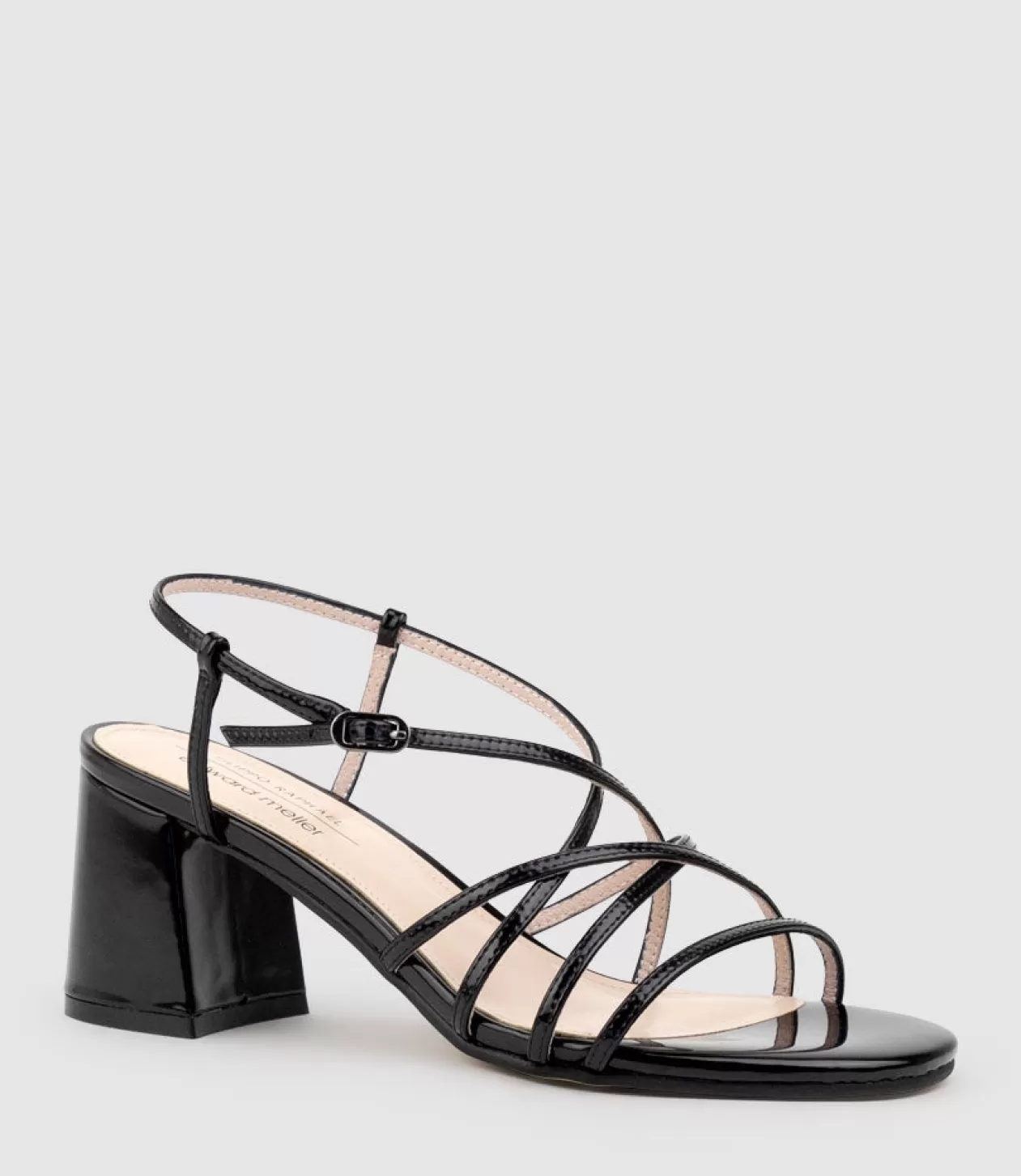 Edward Meller Mid Heel Sandals<Kia65 Strappy Sandal In Black High Shine