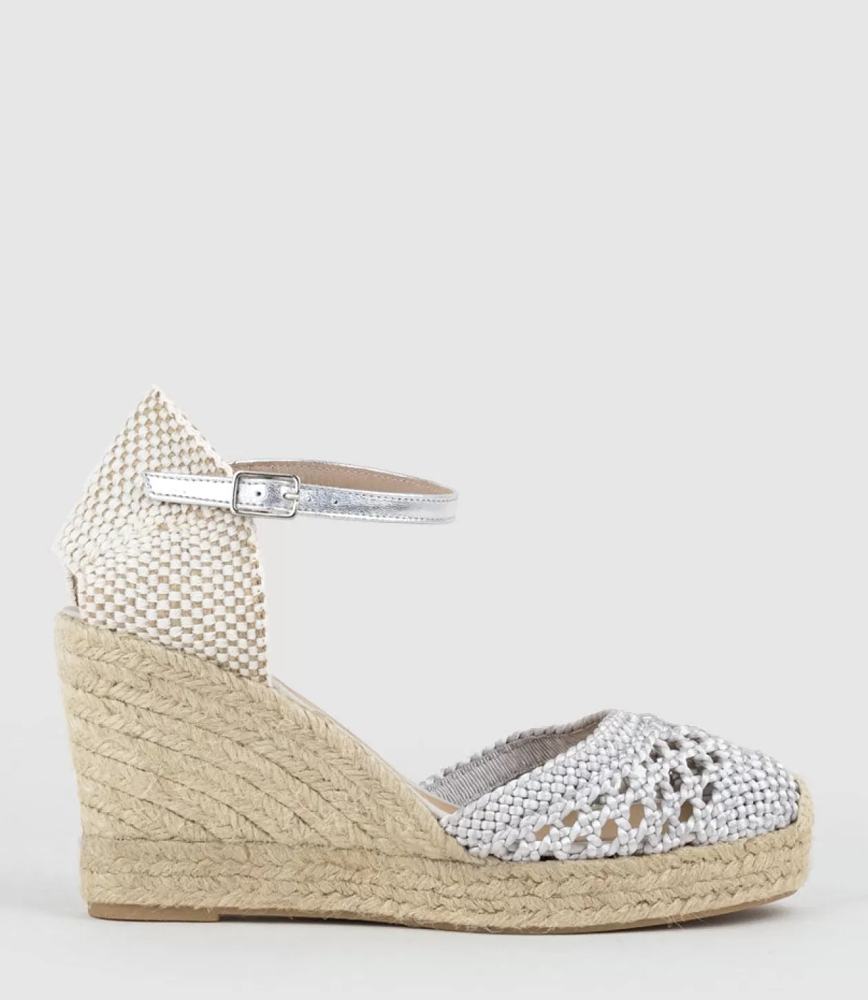 Edward Meller High Heel Sandals<Madras Closed Toe Espadrille In Silver