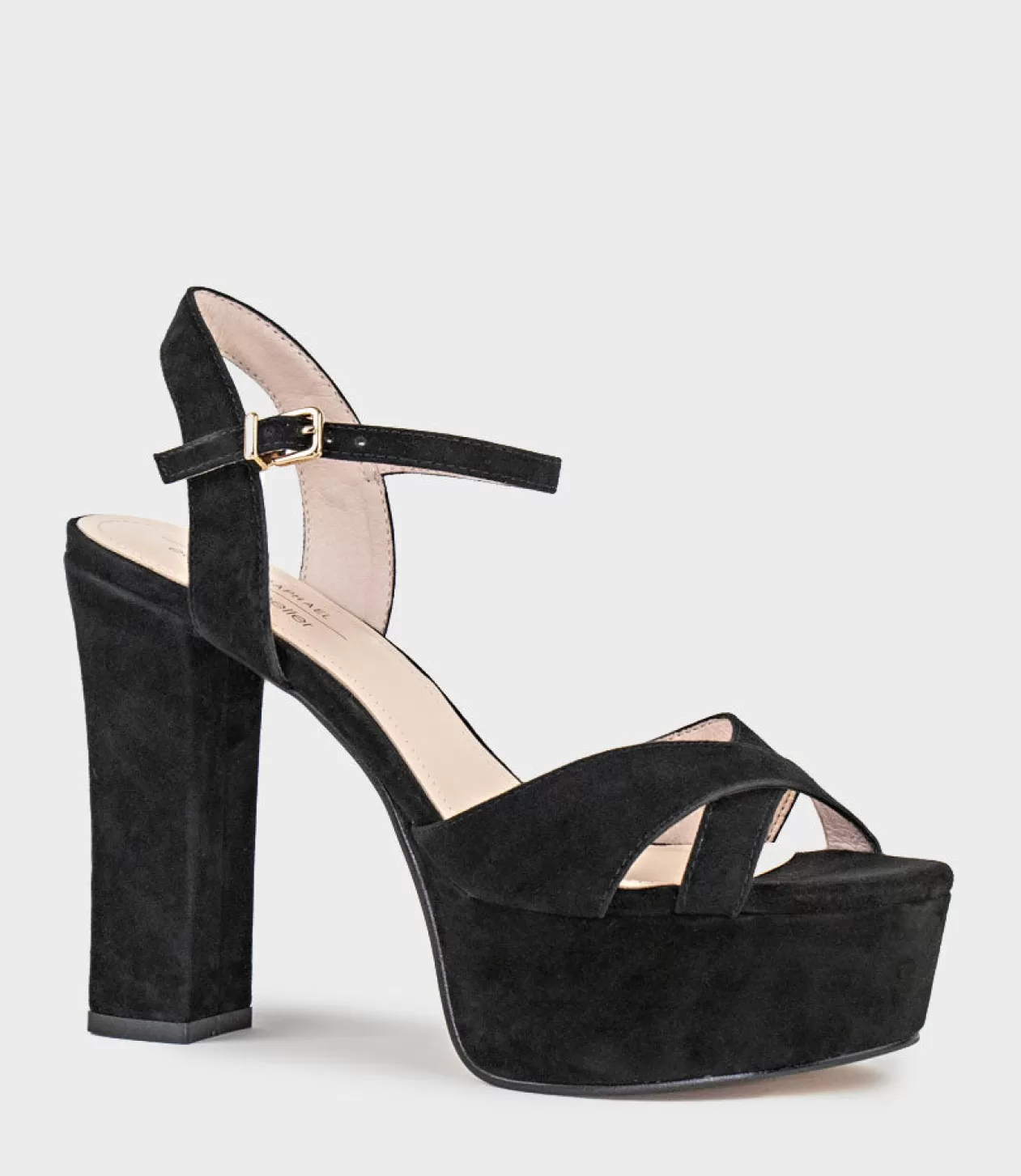 Edward Meller Platform Sandals<Ramona125 Inverted Crossover Platform Sandal In Black Suede