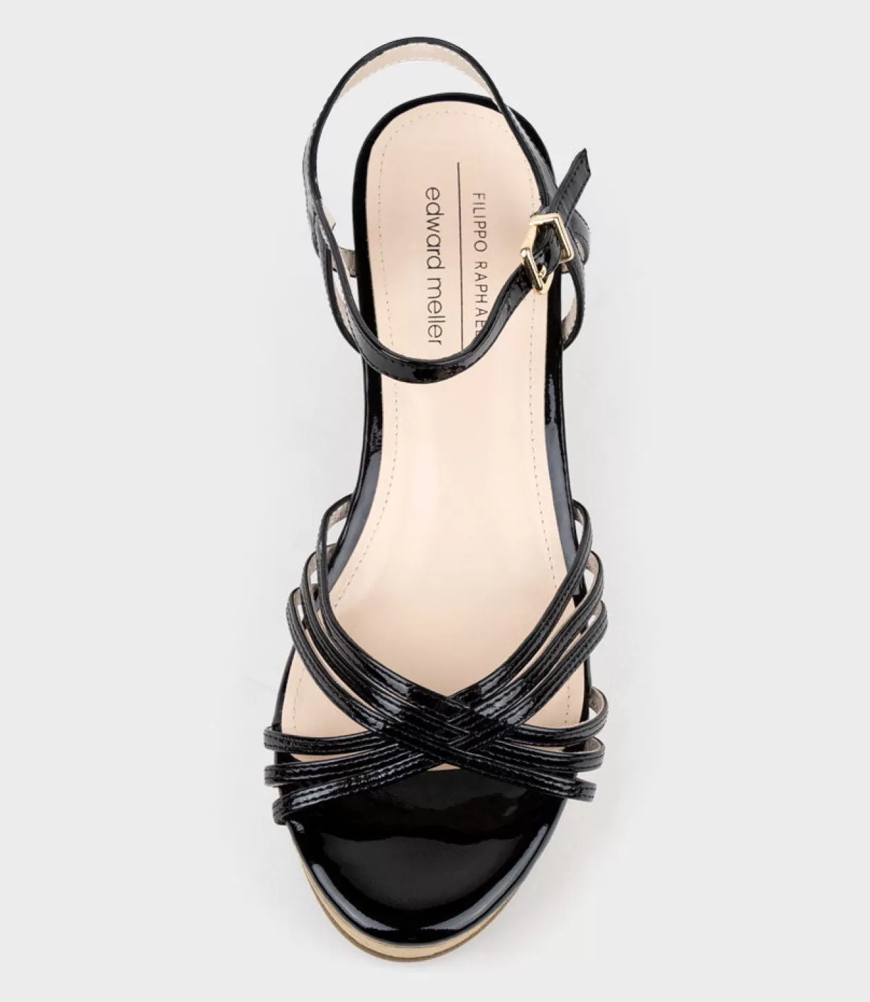 Edward Meller Mid Heel Sandals<Rania50 Multistrap Sandal On Cork Unit In Black Patent