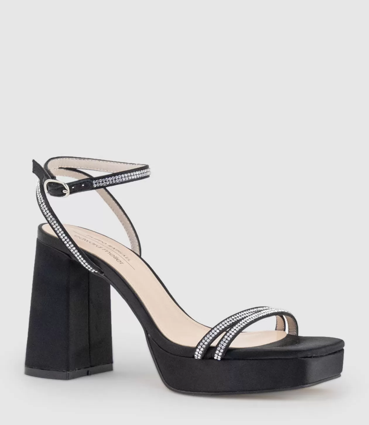 Edward Meller Platform Sandals<Rasso95 Platform Sandal With Diamante Straps In Black Satin