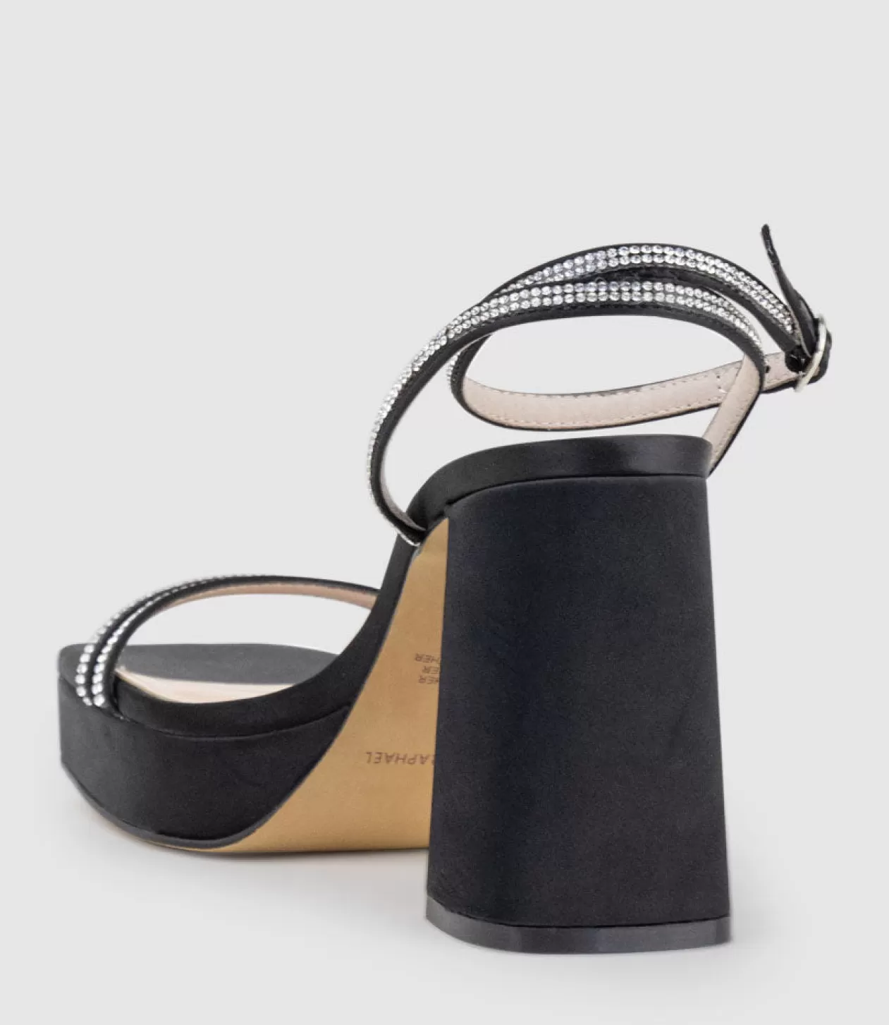 Edward Meller High Heel Sandals<Rasso95 Platform Sandal With Diamante Straps In Black Satin