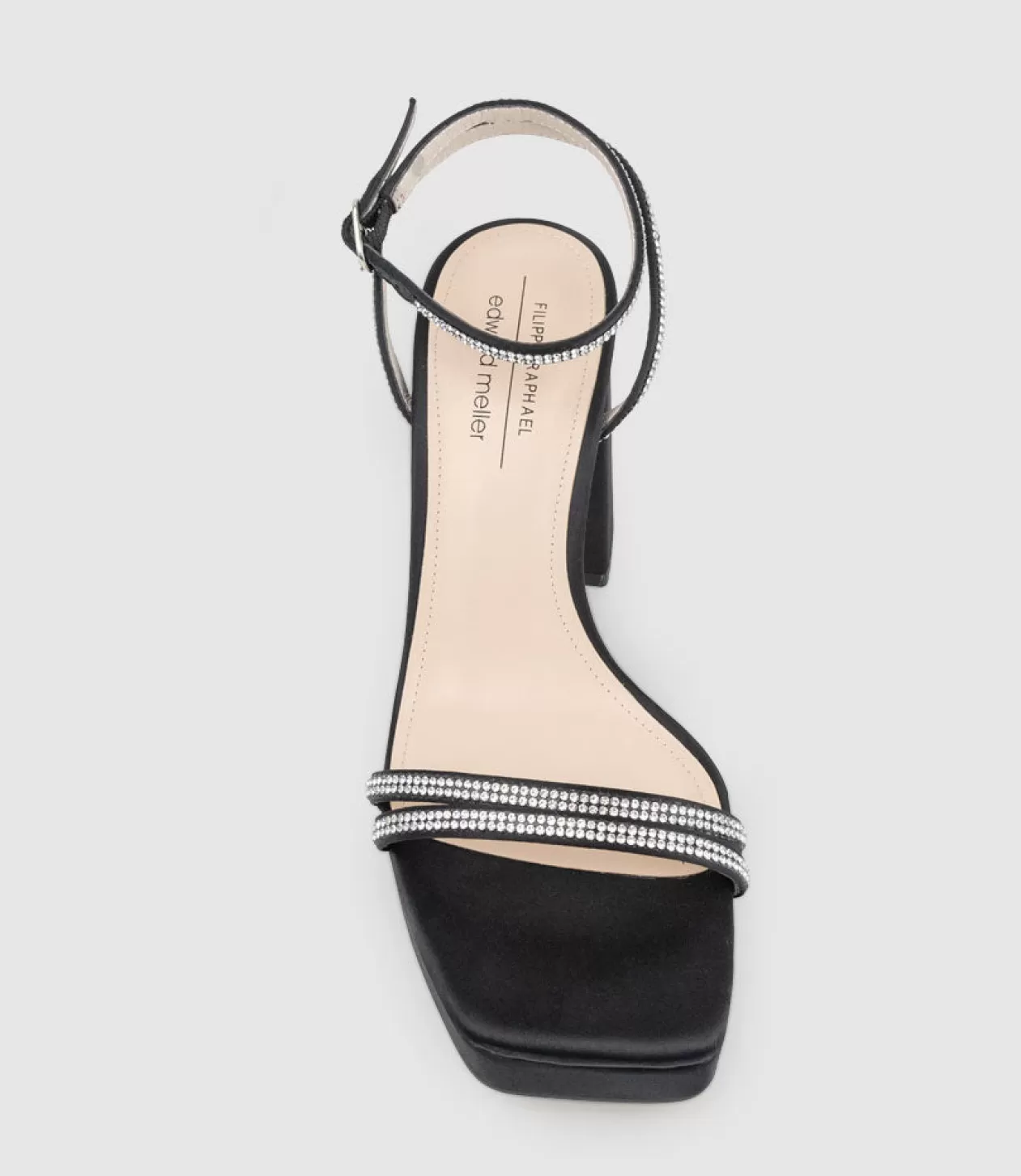 Edward Meller High Heel Sandals<Rasso95 Platform Sandal With Diamante Straps In Black Satin