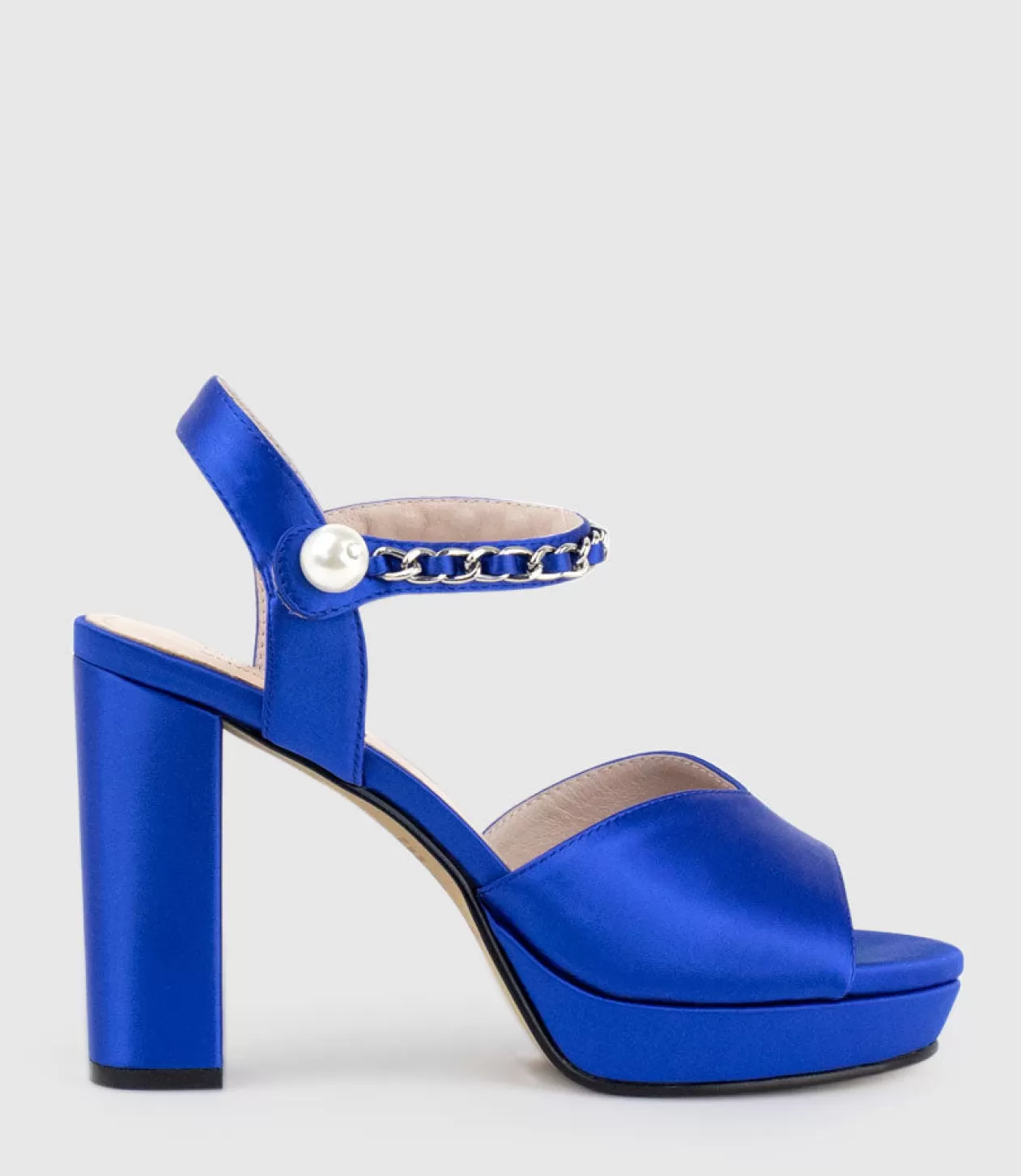 Edward Meller High Heel Sandals<Regan100 Platform Sandal With Chain In Cobalt Satin