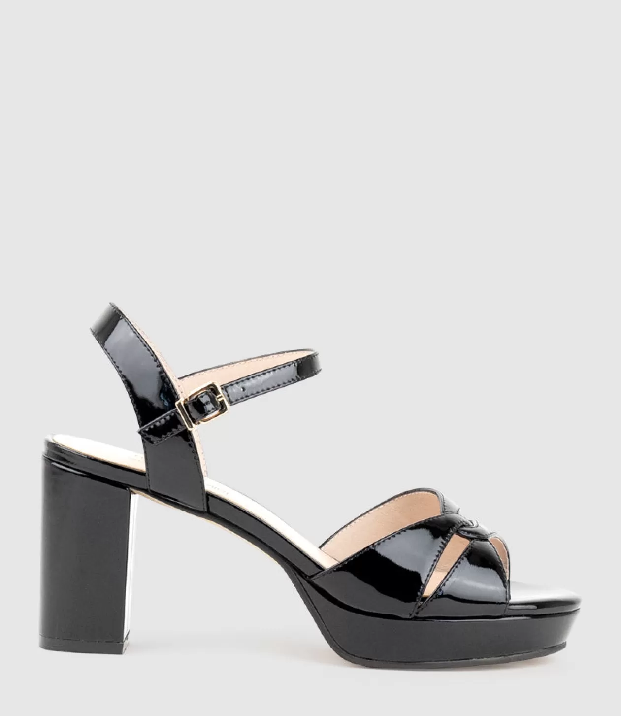 Edward Meller High Heel Sandals<Regent80 Interlocked Detail Platform Sandal In Black Patent