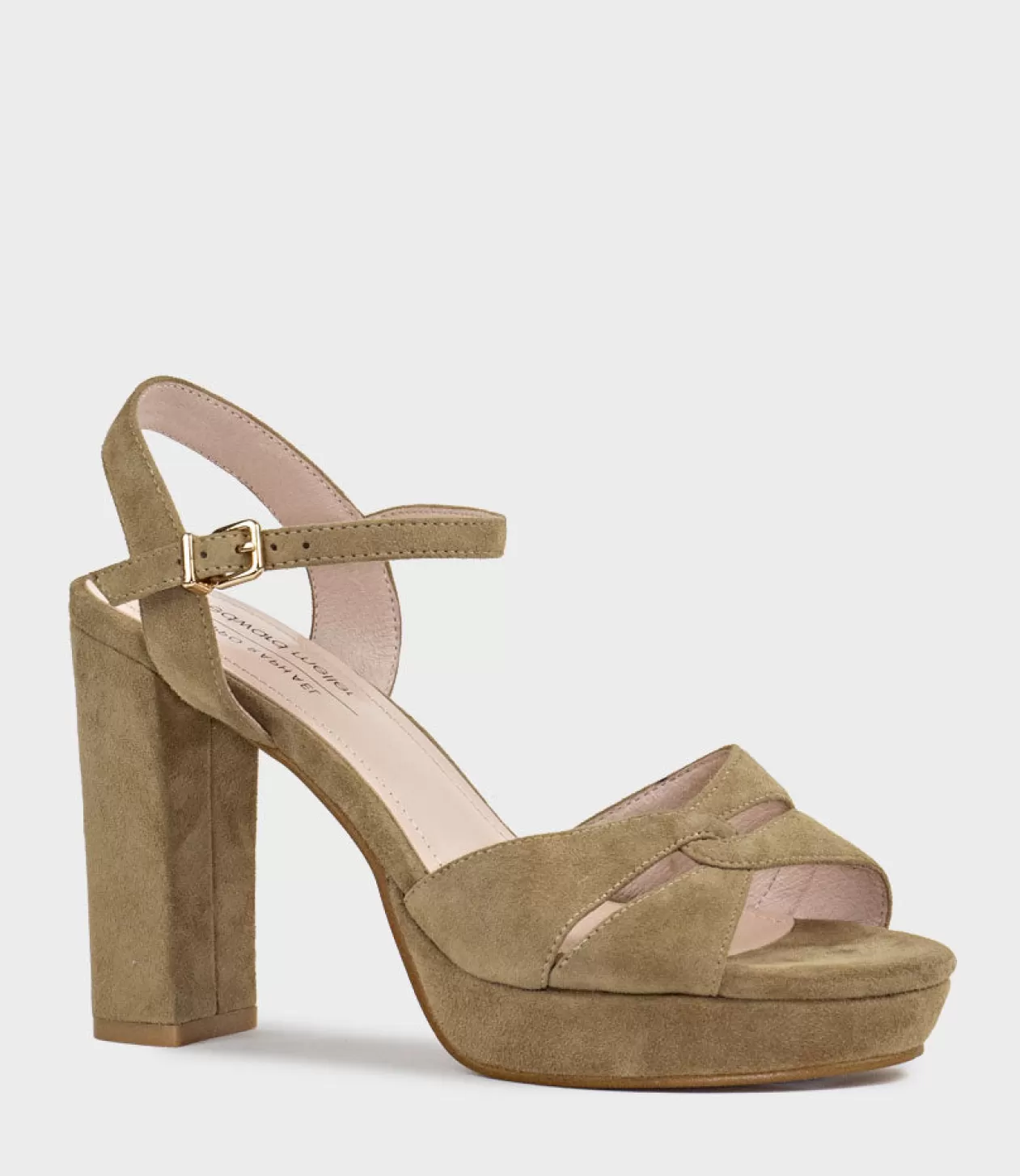 Edward Meller High Heel Sandals<Regent100 Interlocked Detail Platform Sandal In Camel Suede