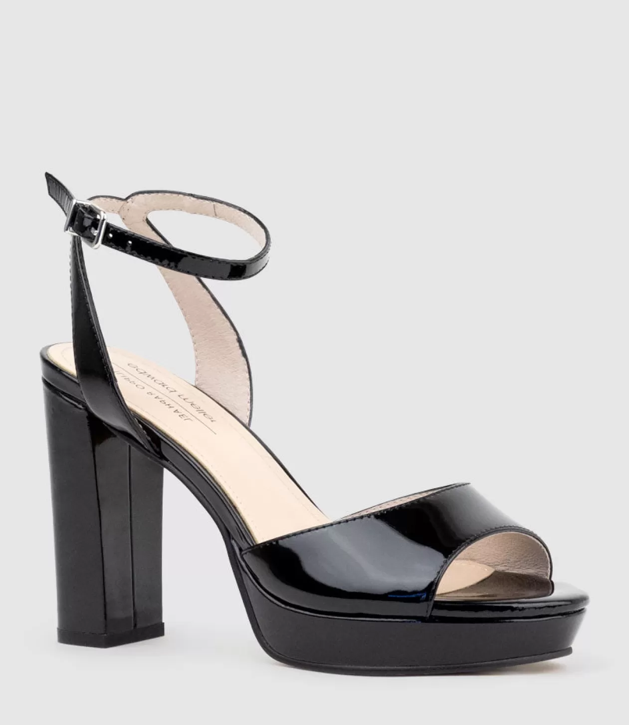 Edward Meller High Heel Sandals<Rena100 Open Toe Platform Sandal In Black Patent