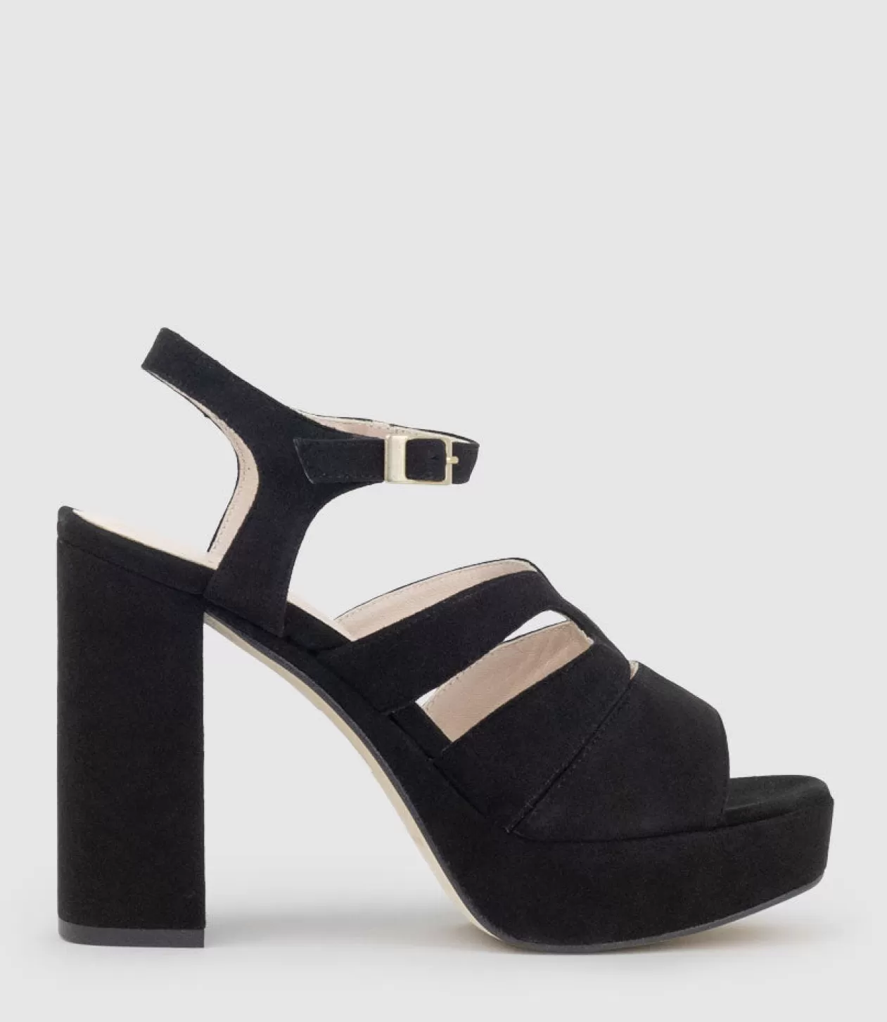 Edward Meller High Heel Sandals<Reya100 Open Toe Platform Sandal In Black Suede