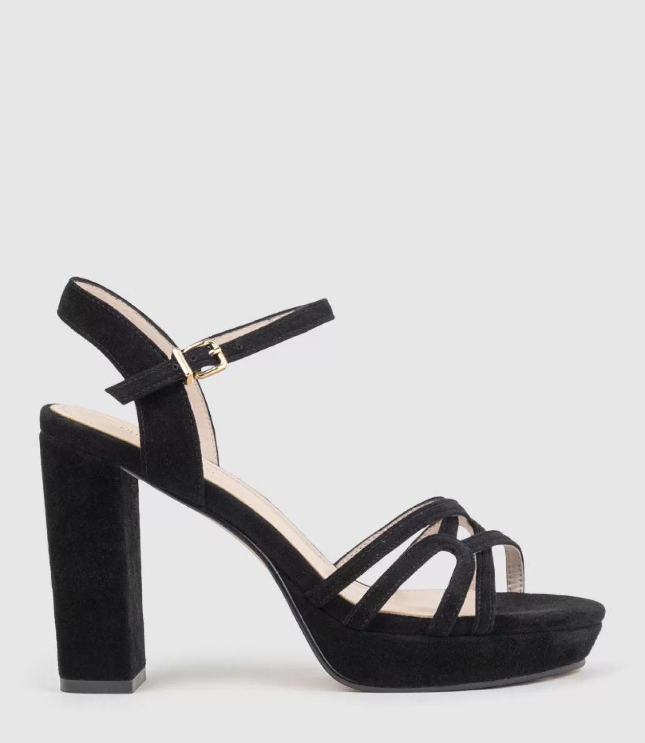 Edward Meller High Heel Sandals<Ria100 Strappy Platform Sandal In Black Suede