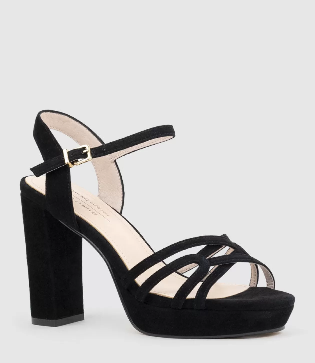 Edward Meller High Heel Sandals<Ria100 Strappy Platform Sandal In Black Suede