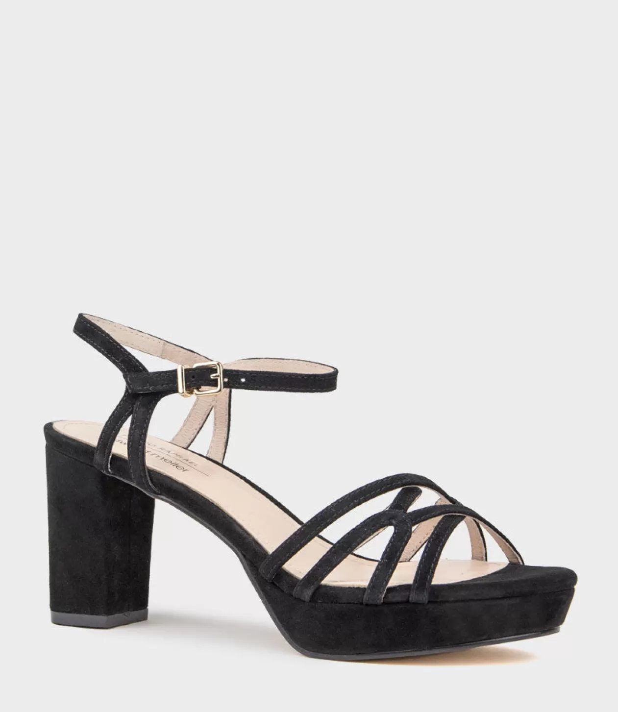 Edward Meller High Heel Sandals<Riva80 Multistrap Platform Sandal In Black Suede