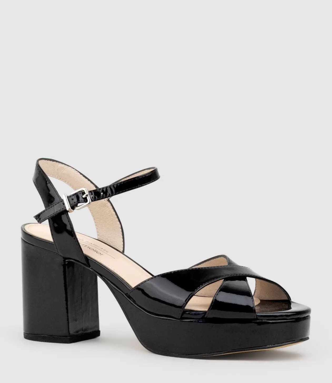 Edward Meller High Heel Sandals<Roane80 Crossover Platform Sandal In Black Patent