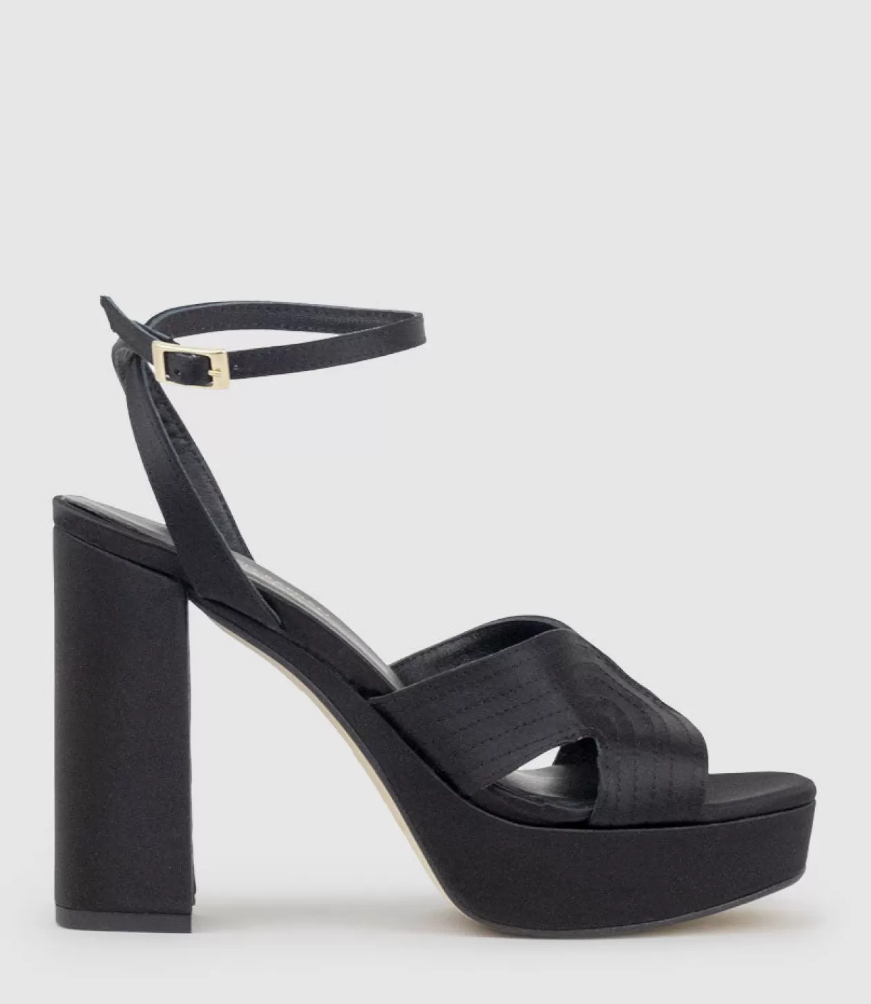 Edward Meller High Heel Sandals<Rosalia100 Stitched Detail Platform Sandal In Black Satin