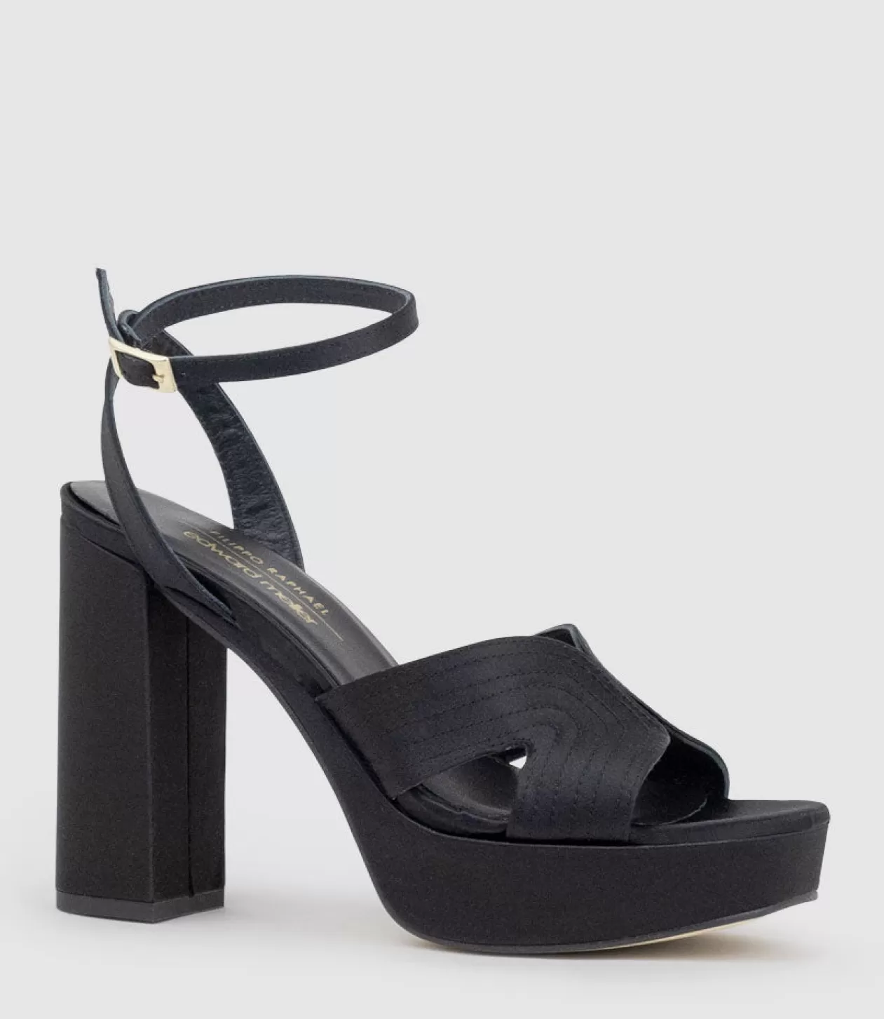 Edward Meller High Heel Sandals<Rosalia100 Stitched Detail Platform Sandal In Black Satin