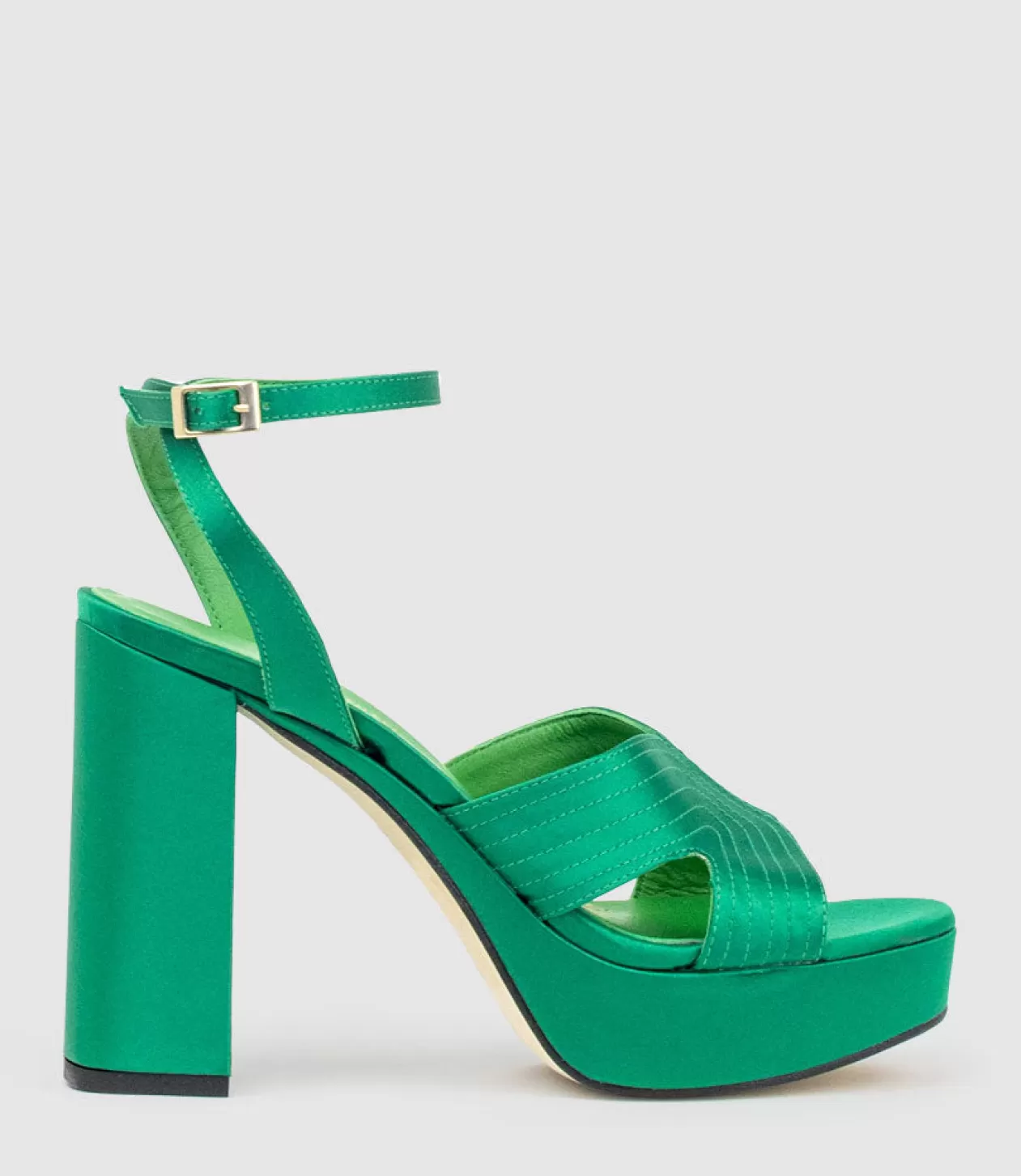 Edward Meller High Heel Sandals<Rosalia100 Stitched Detail Platform Sandal In Green Satin