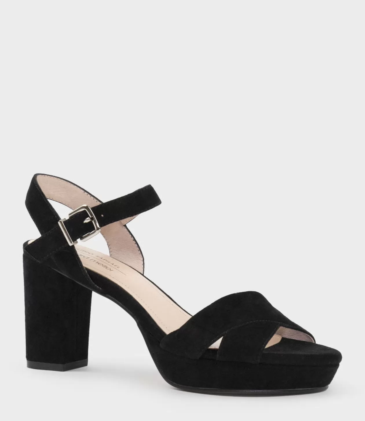 Edward Meller High Heel Sandals<Rowan80 Asymmetrical Platform Sandal In Black Suede