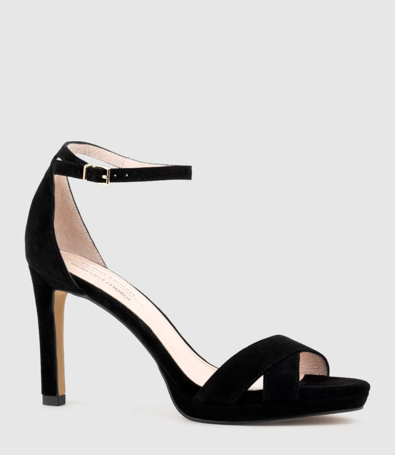 Edward Meller High Heel Sandals<Santo90 Asymmetrical Platform Sandal In Black Suede