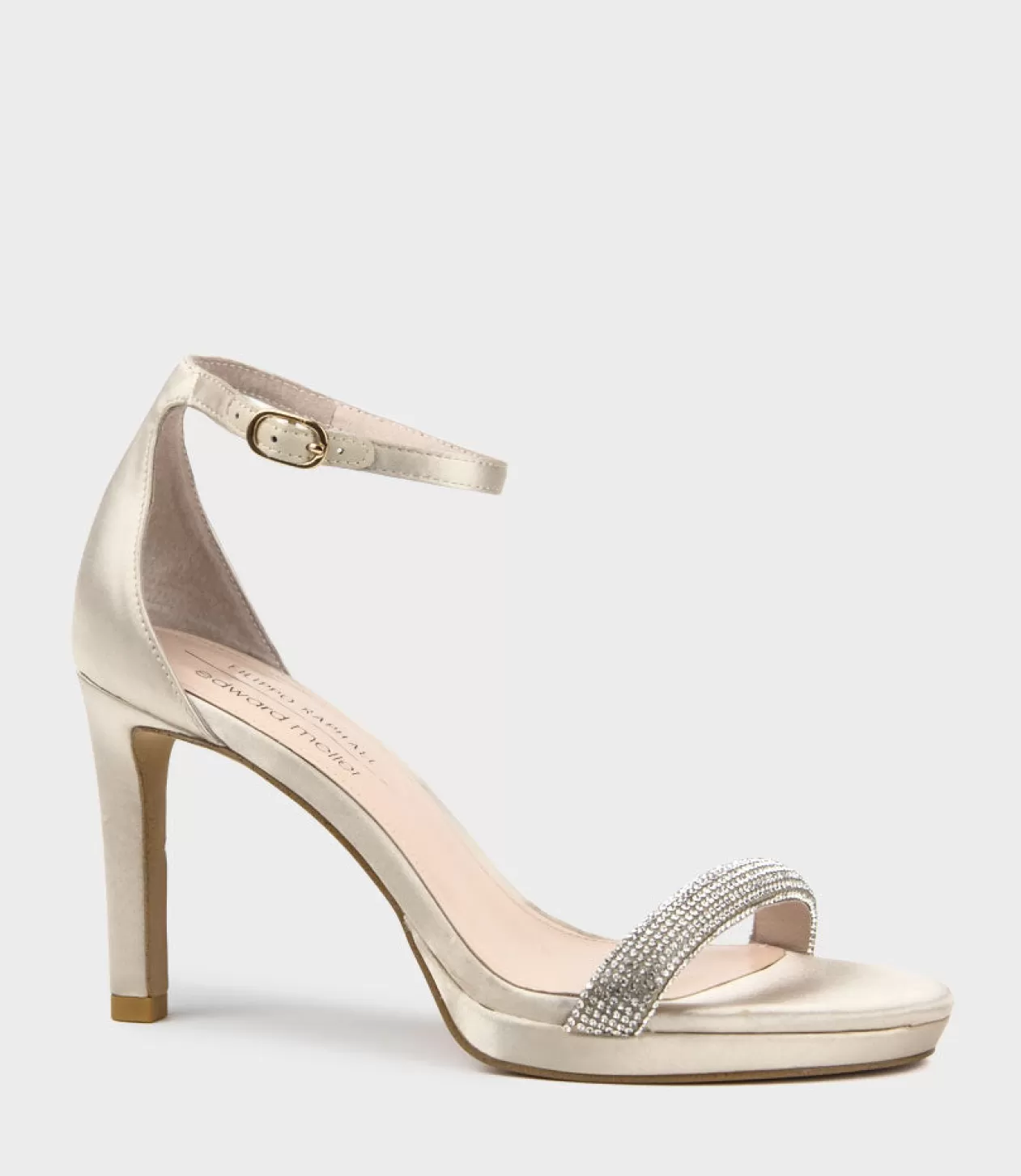 Edward Meller High Heel Sandals<Satina90 Diamond Band Sandal Platform Sandal In Champagne Satin