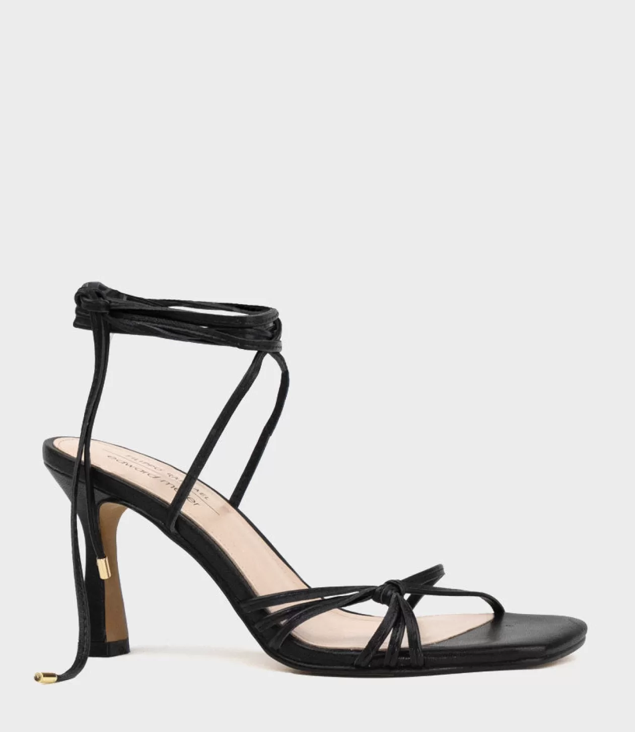 Edward Meller High Heel Sandals<Sidney80 Square Toe Ankle Tie Sandal In Black